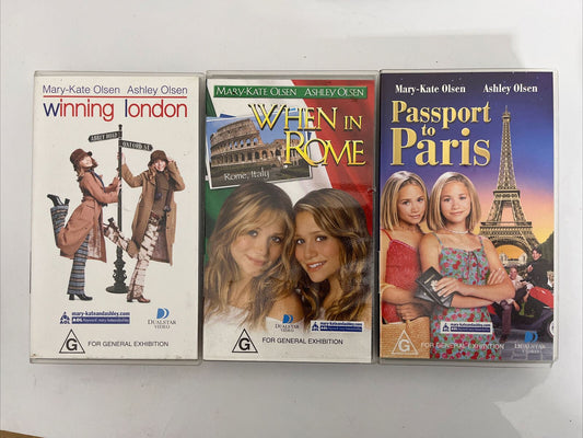 3x Mary Kate & Ashley Olsen - Winning London, When in Rome, Passport Paris VHS