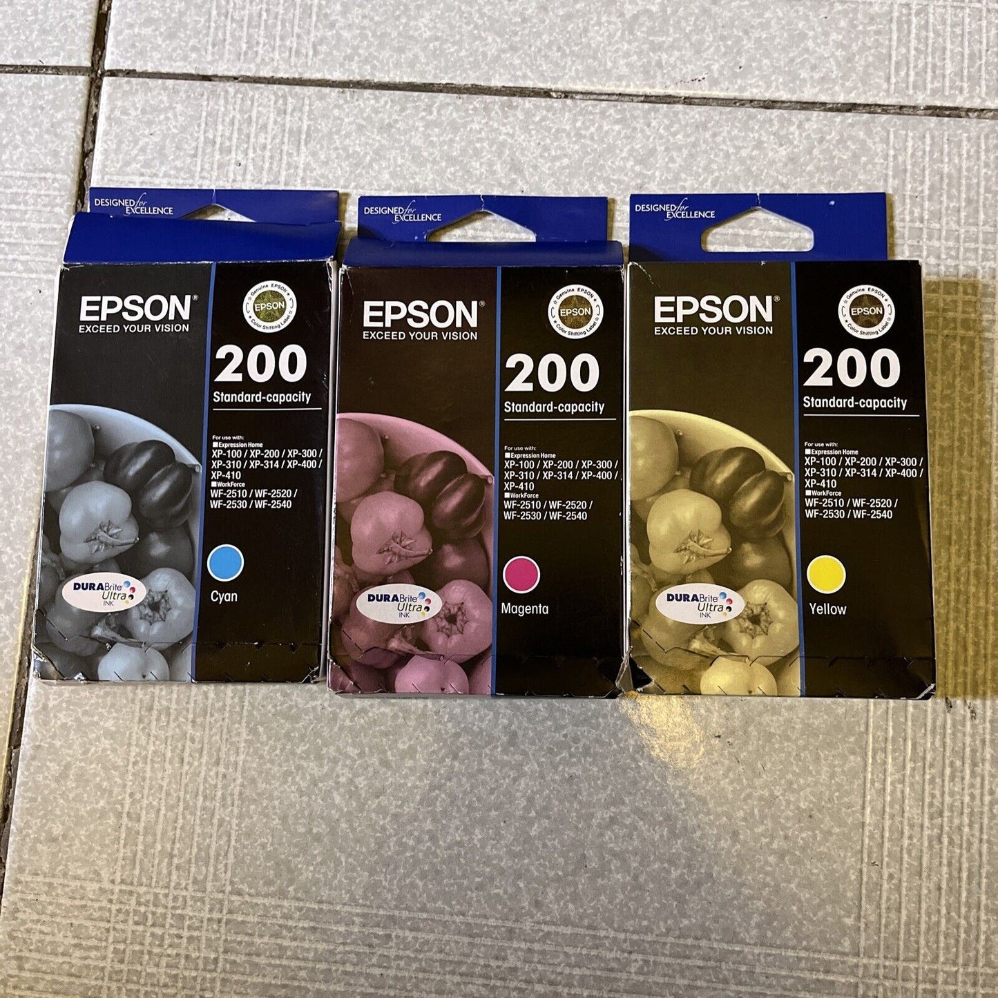 3x  GENUINE Epson 200 Standard Ink Cartridge - Magenta, Yellow, Cyan