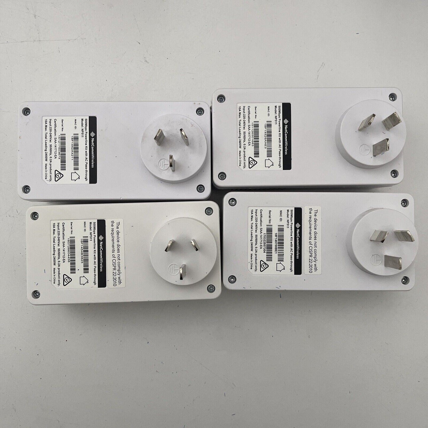 4x NetComm NP511 500Mbps Powerline Kit AC Passthrough