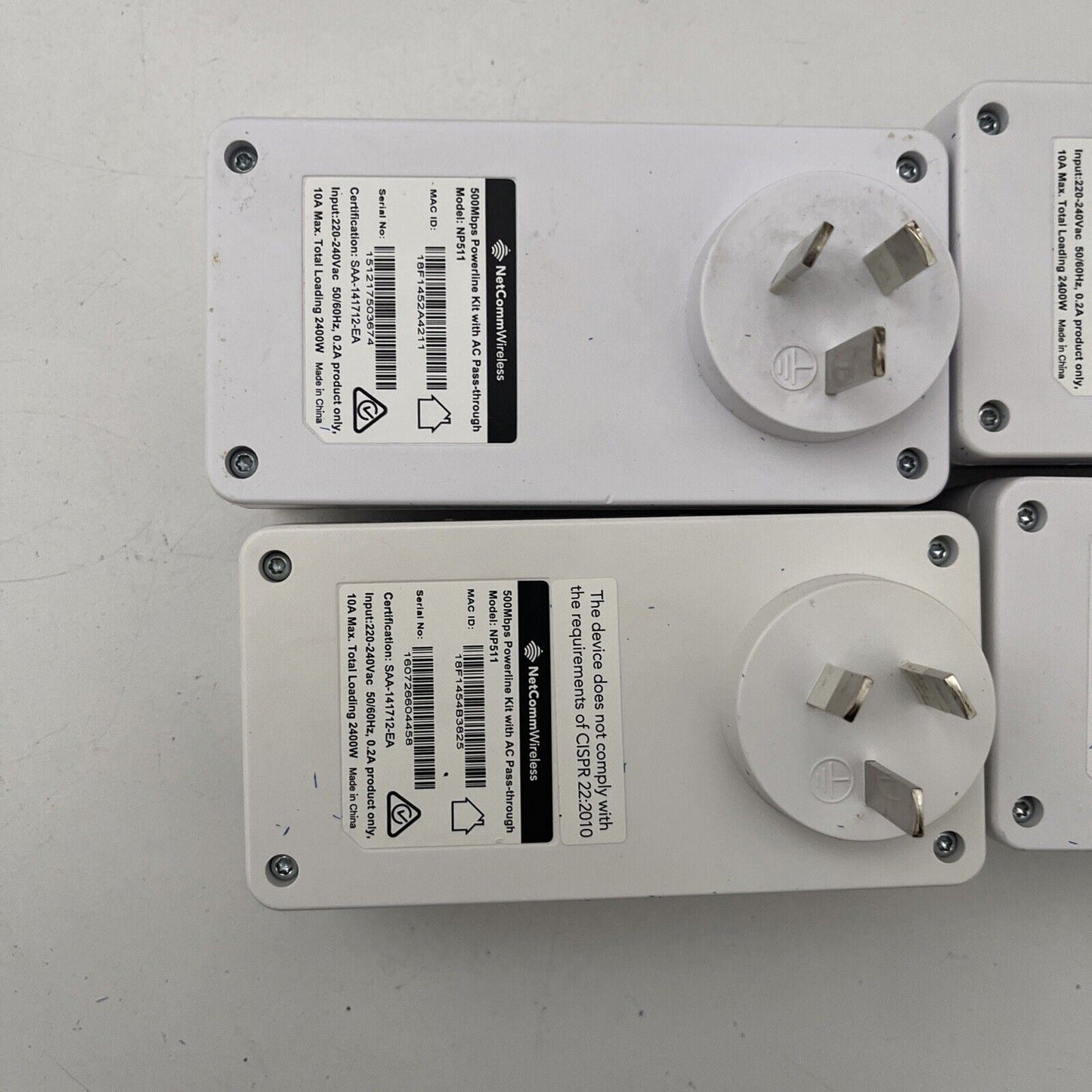 4x NetComm NP511 500Mbps Powerline Kit AC Passthrough