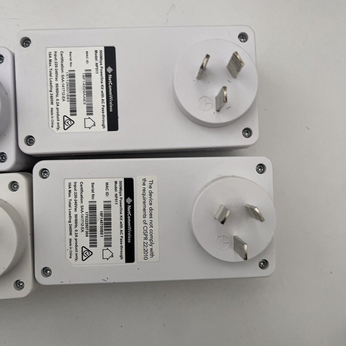 4x NetComm NP511 500Mbps Powerline Kit AC Passthrough