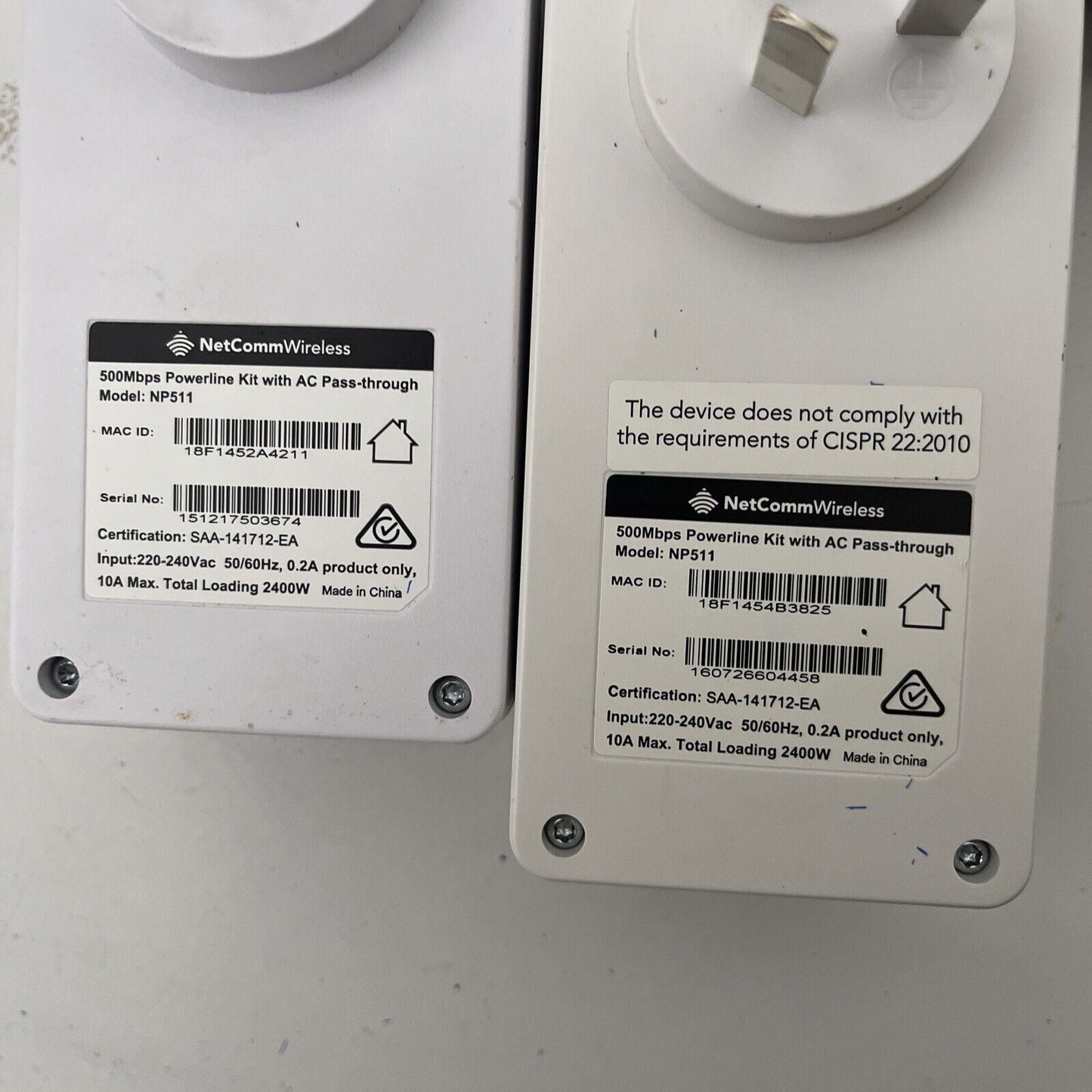 4x NetComm NP511 500Mbps Powerline Kit AC Passthrough
