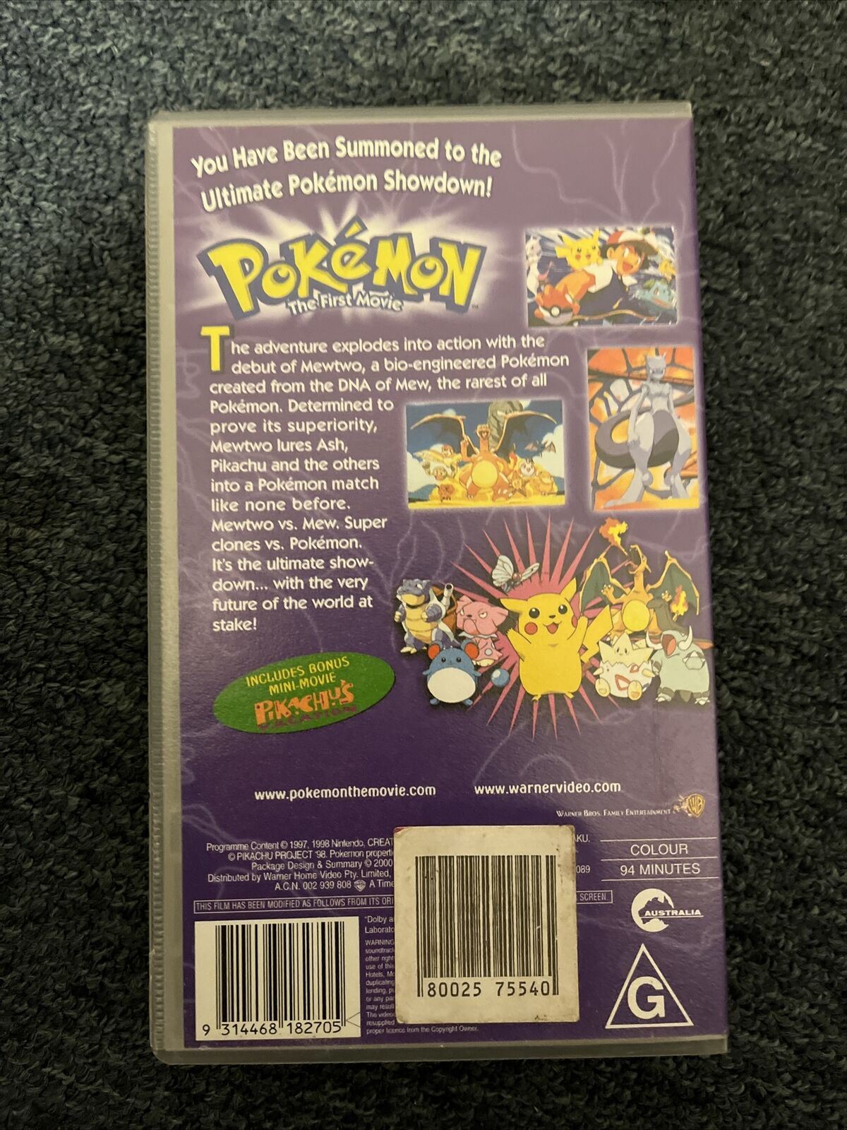 Pokemon The First Movie: Mewtwo Vs Mew - VHS PAL 1998 Tape Cassette Vintage