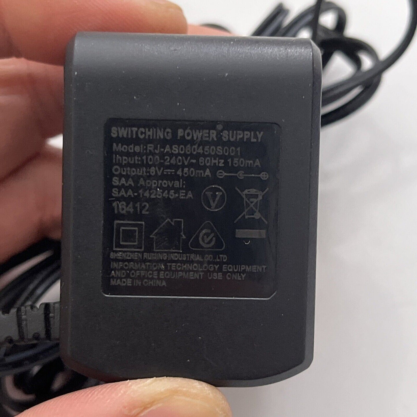 Switching Power Supply RJ-AS060450S001   6v 450mA AC Adapter
