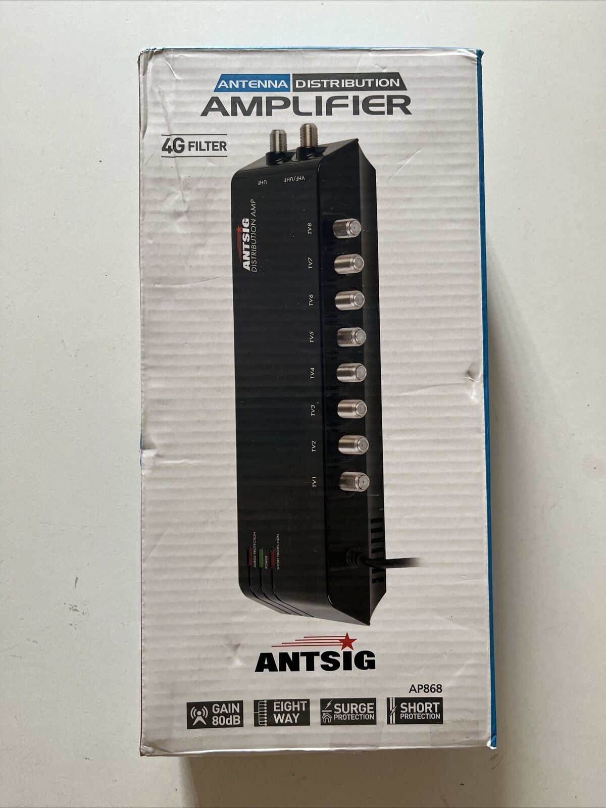 ANTSIG Antenna Distribution Amplifier 4G Filter Eight Way Surge Protected NEW