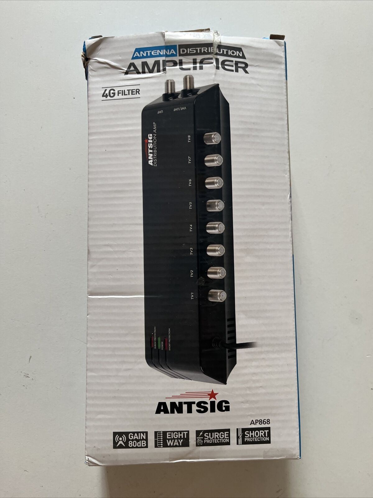 ANTSIG Antenna Distribution Amplifier 4G Filter Eight Way Surge Protected NEW