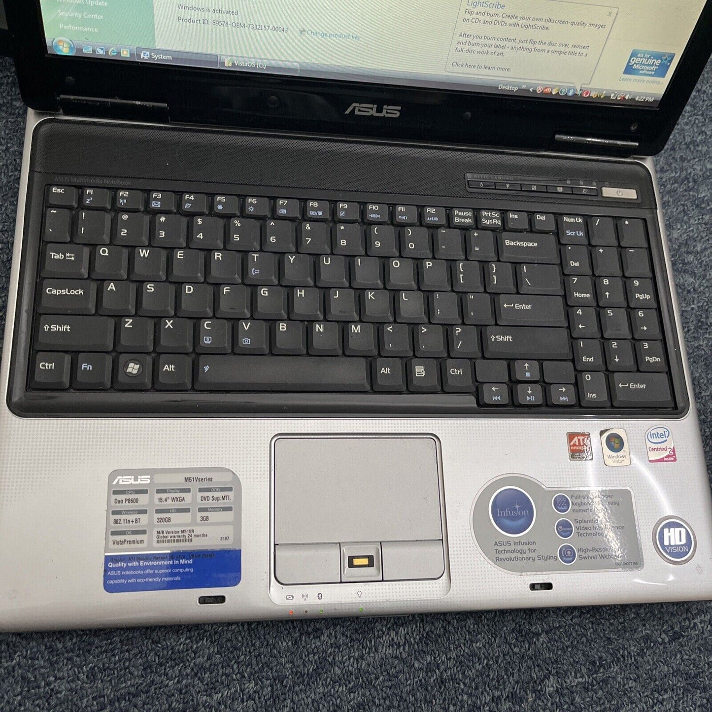 ASUS M51Va 15.4" Laptop Intel Core Duo P8600 2.4Ghz 3GB DVD Writer 320GB HDD