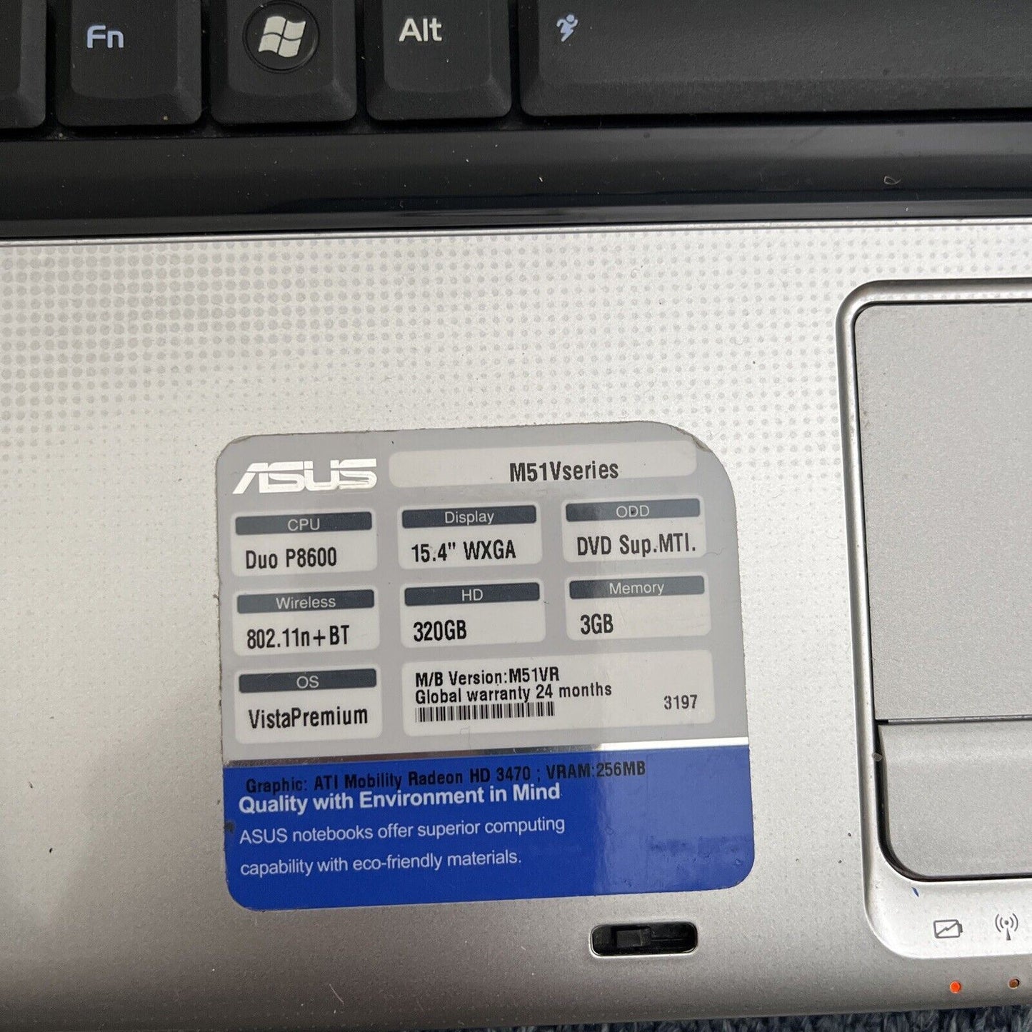 ASUS M51Va 15.4" Laptop Intel Core Duo P8600 2.4Ghz 3GB DVD Writer 320GB HDD