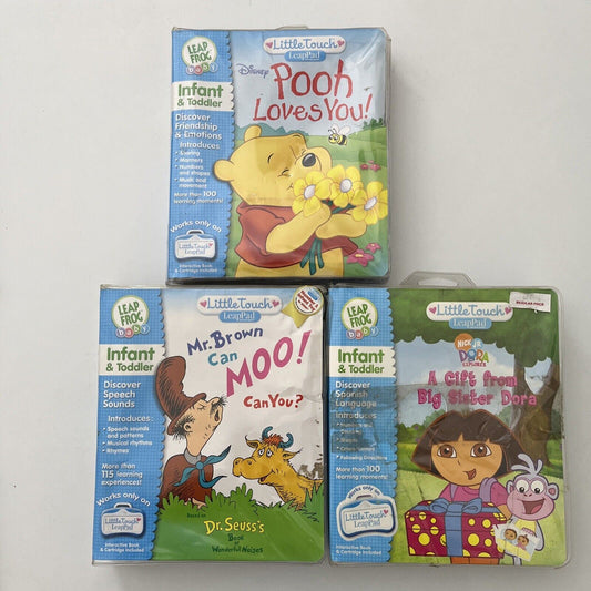 3x Leap Frog Little Touch Leap Pad Games - Disney Pooh Loves You, Dora, Mr Brown