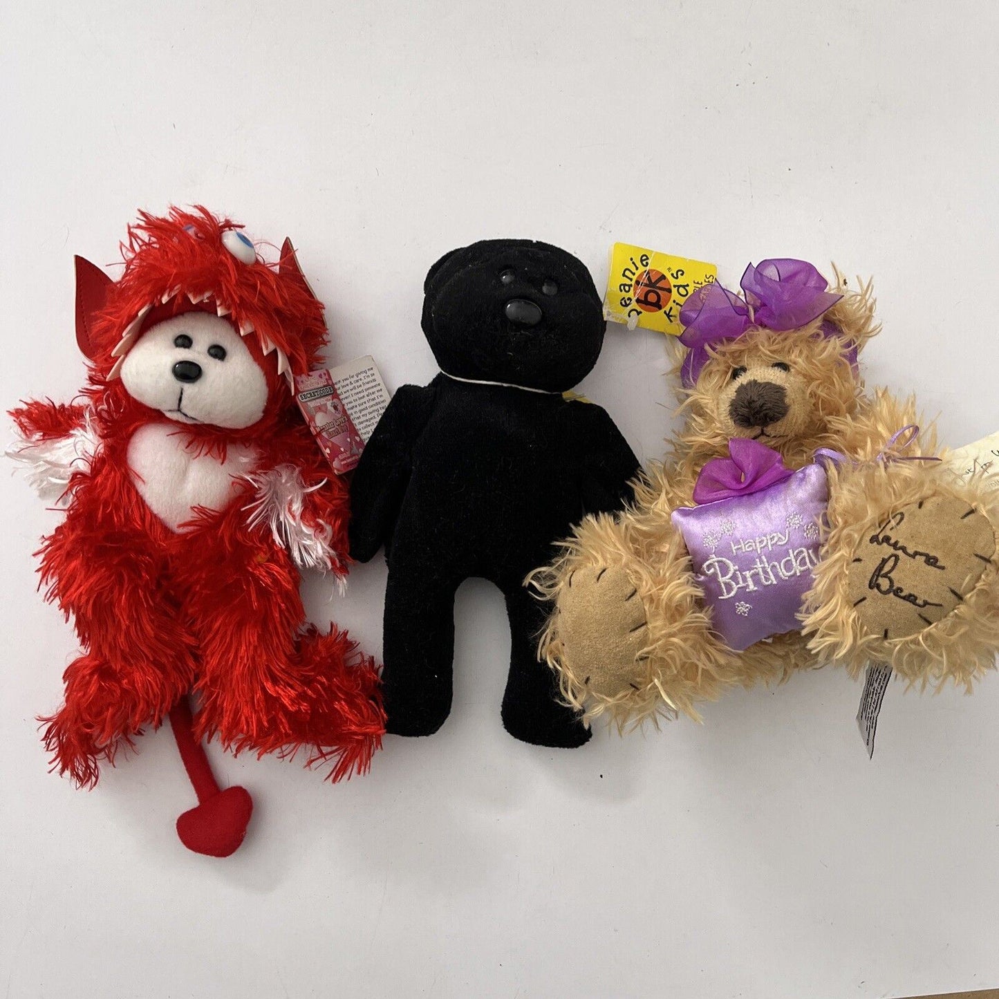 2x Beanie Baby - Devil, Black Beanie Baby and Birthday Bear