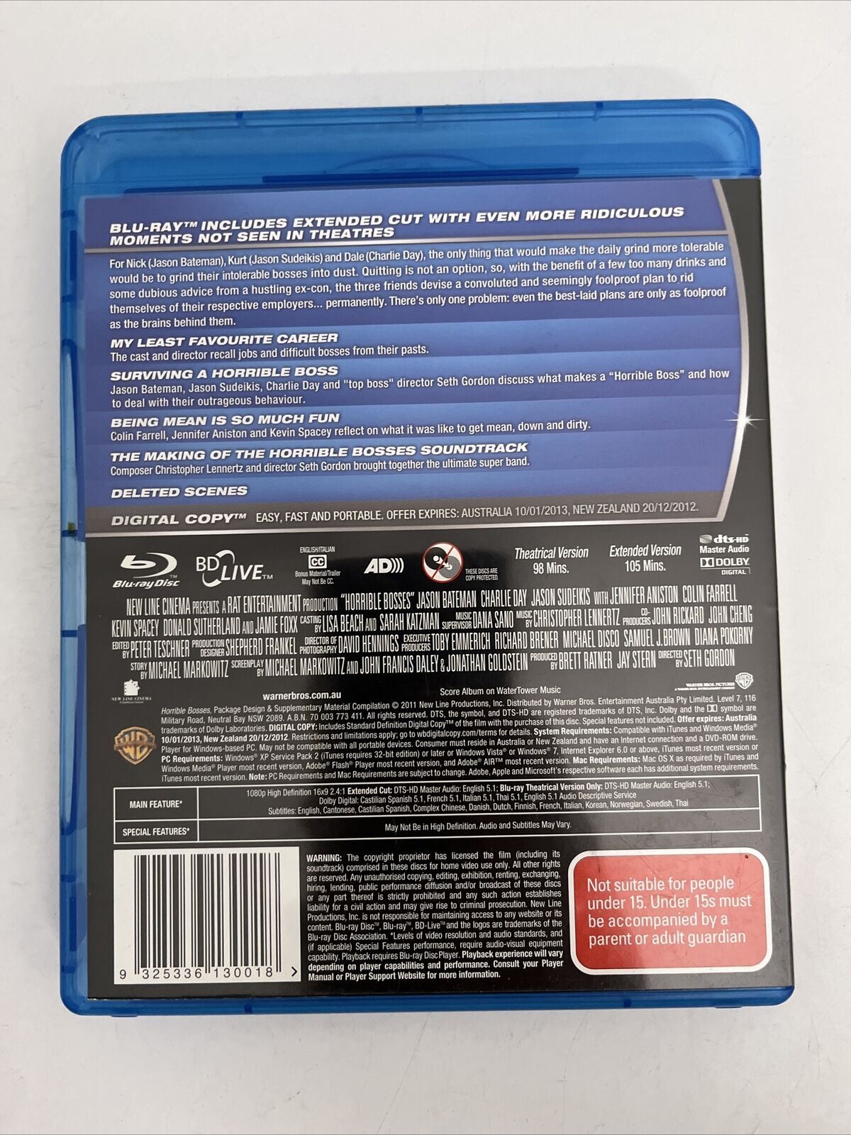 Horrible Bosses (Blu-ray + DVD, 2011) Kevin Spacey, Colin Farrell. Reg ...