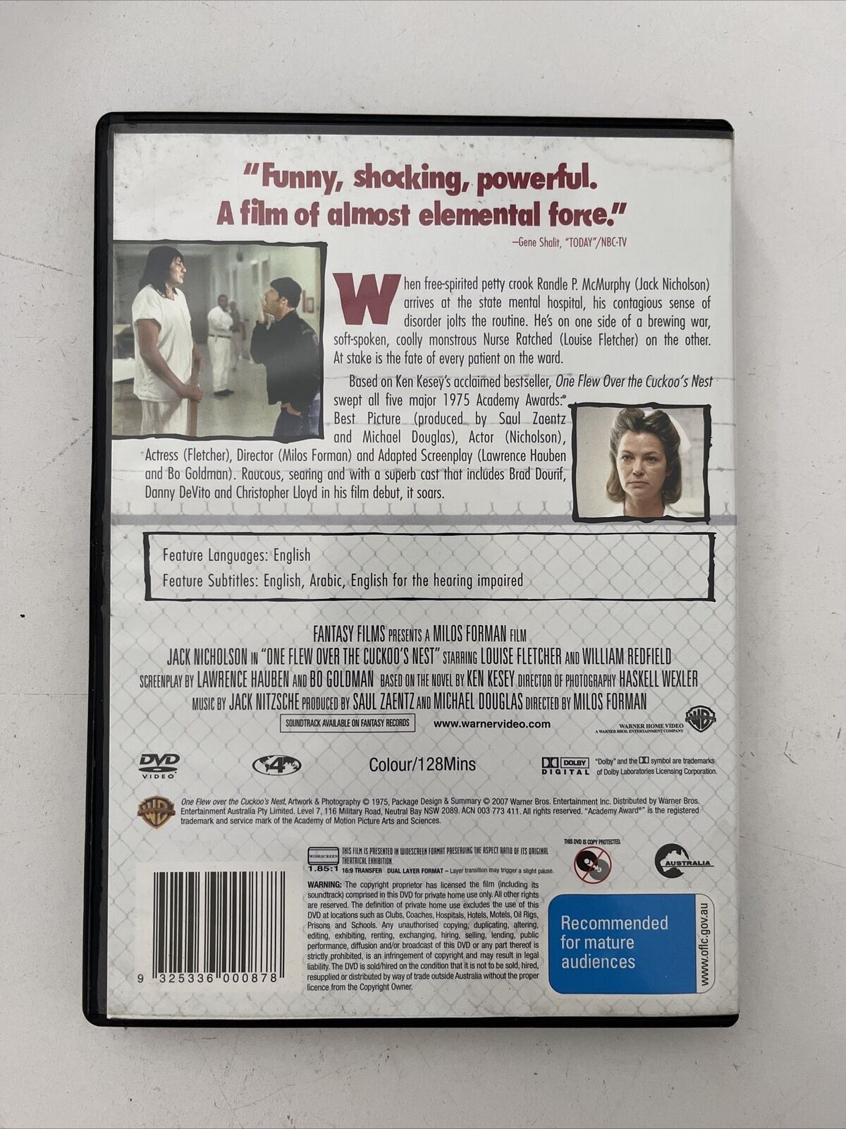 One Flew Over The Cuckoo's Nest (DVD, 1975) Jack Nicholson Region 4