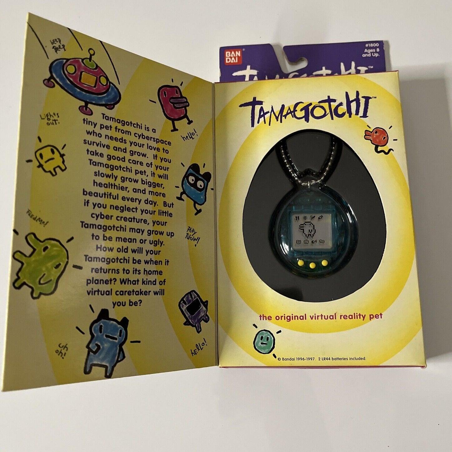 Bandai Tamagotchi 1997 Blue Transparent Yellow #1800 Genuine NEW