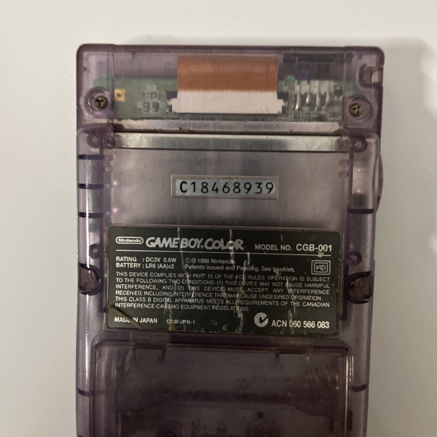 Nintendo Gameboy Color Transparent Purple Made in Japan Version