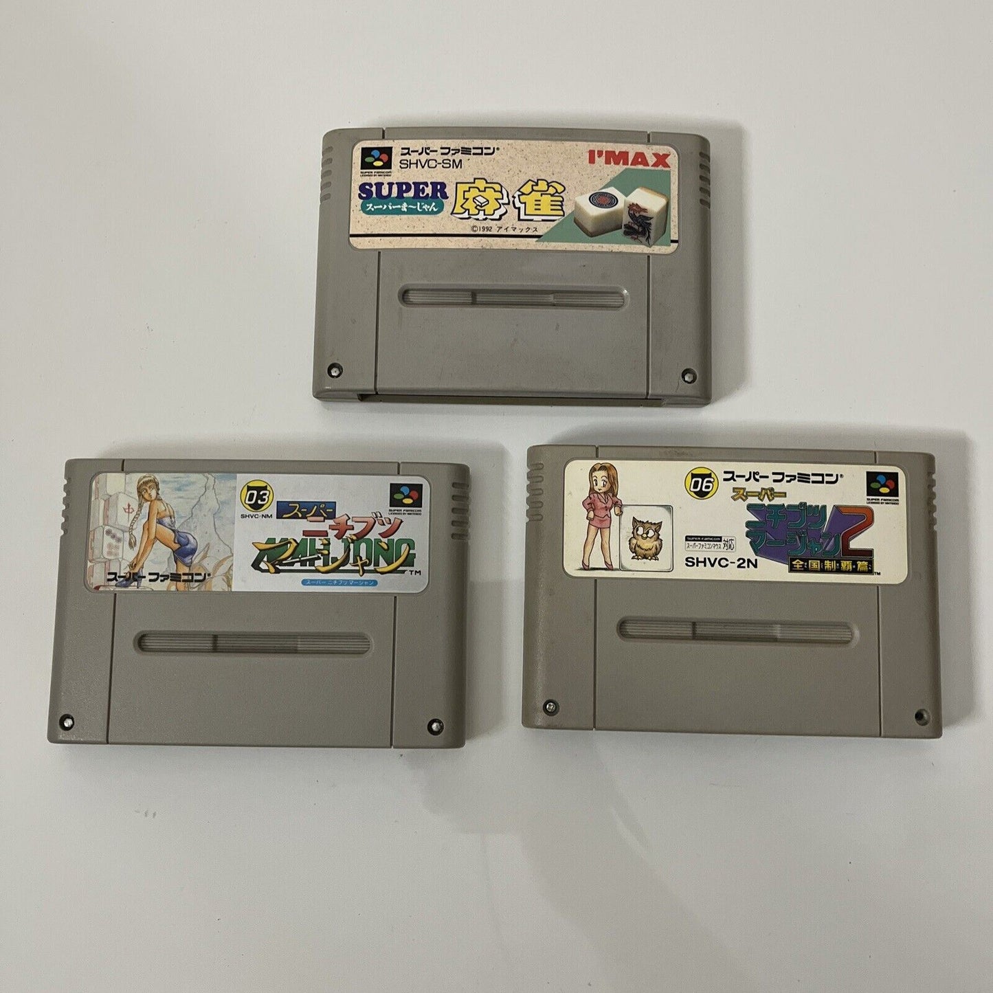 3x Mahjong: Super Mahjong, Nichibutsu 1,2 -  Super Famicom SNES NTSC-J JAP Game