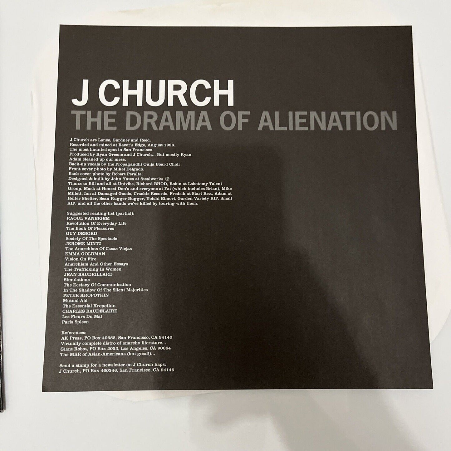 J Church – The Drama Of Alienation 1996 LP Vinyl Record