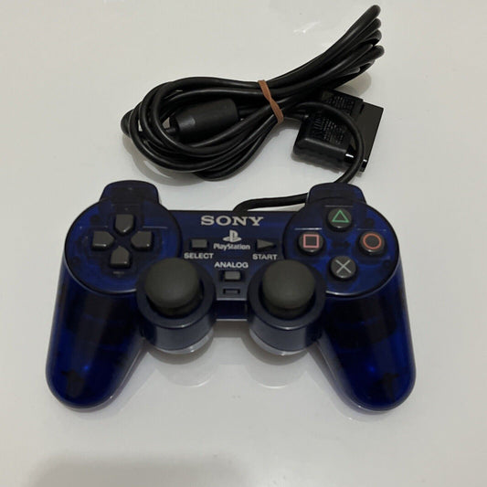 Sony Playstation 2 Dual Shock 2 Controller SCPH-10010 PS2 Transparent Dark Blue