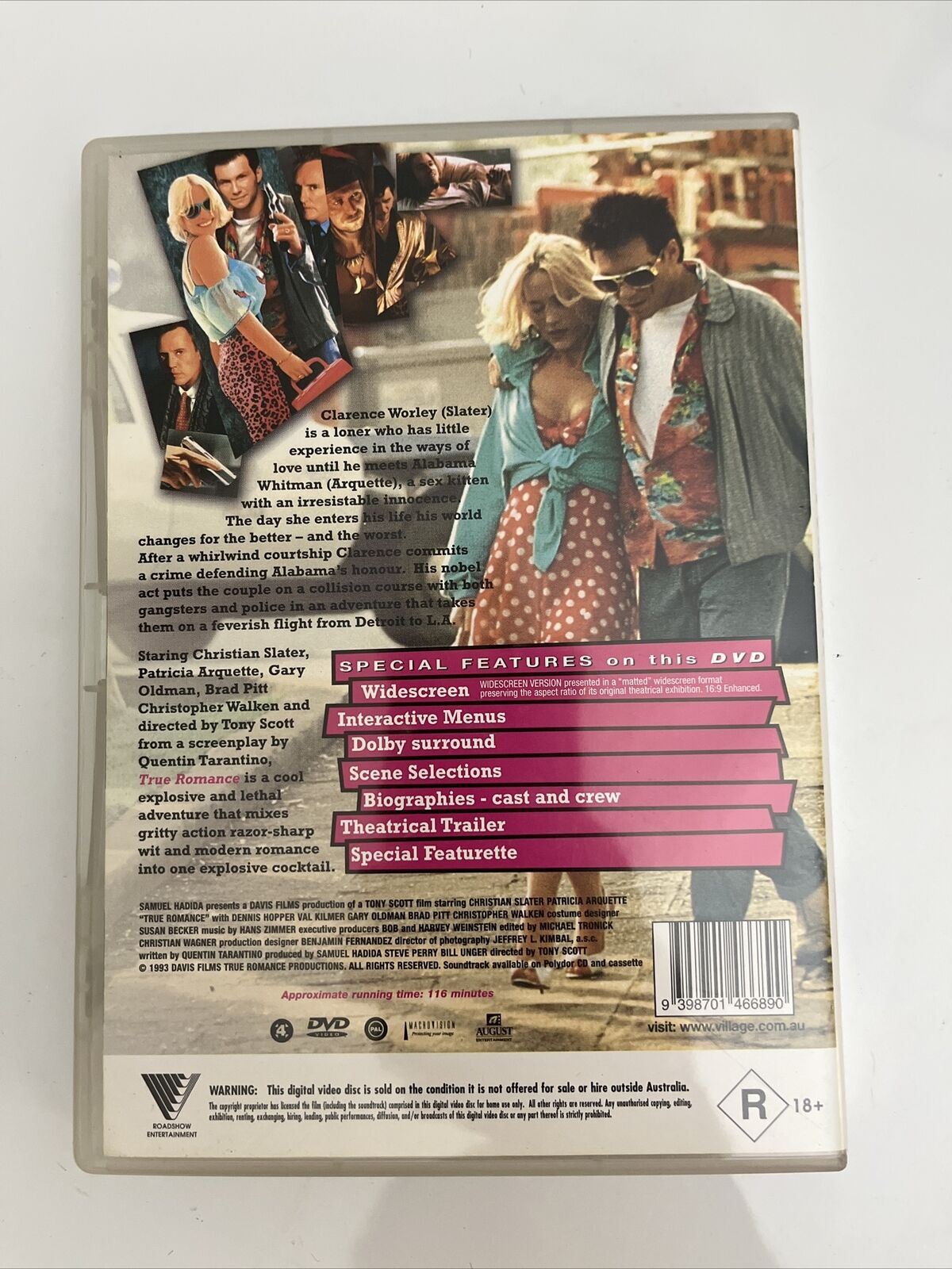 True Romance (DVD, 1993) Christian Slater, Patricia Arquette Region 4 NEW