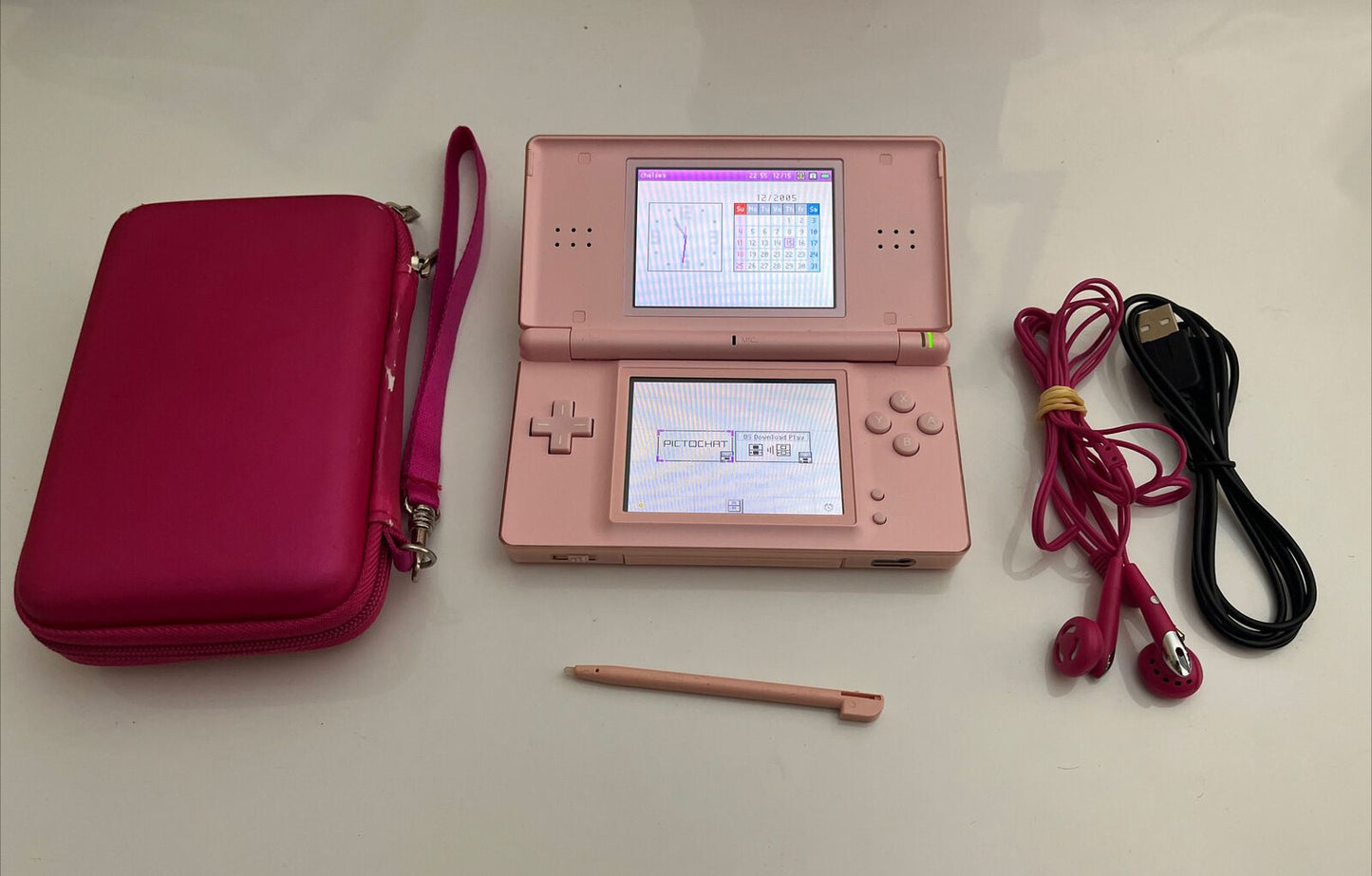 Nintendo DS Lite Coral Pink Console with Stylus, Case & Charger