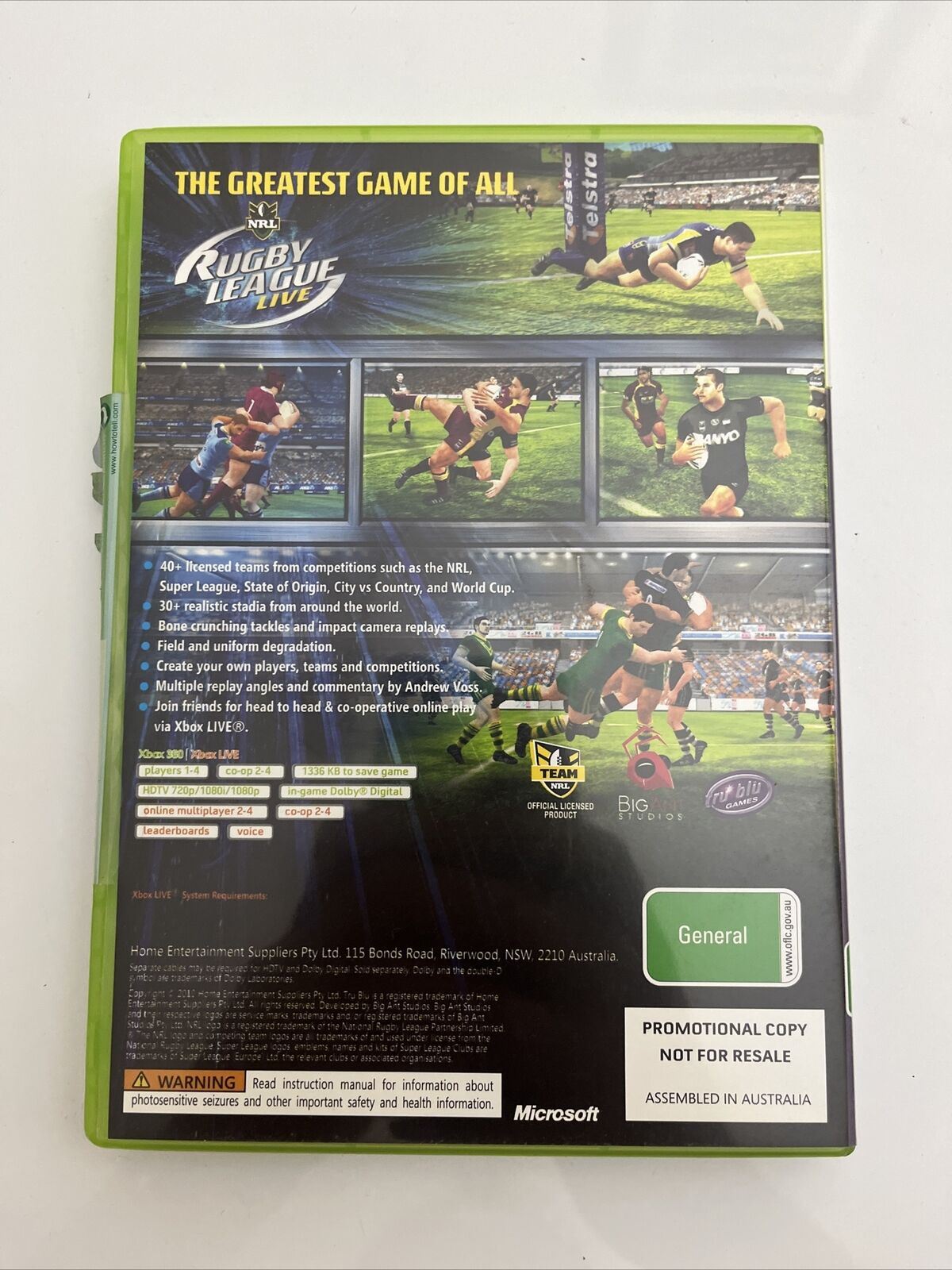 NRL Rugby League Live Promo Release - Microsoft Xbox 360 PAL Complete