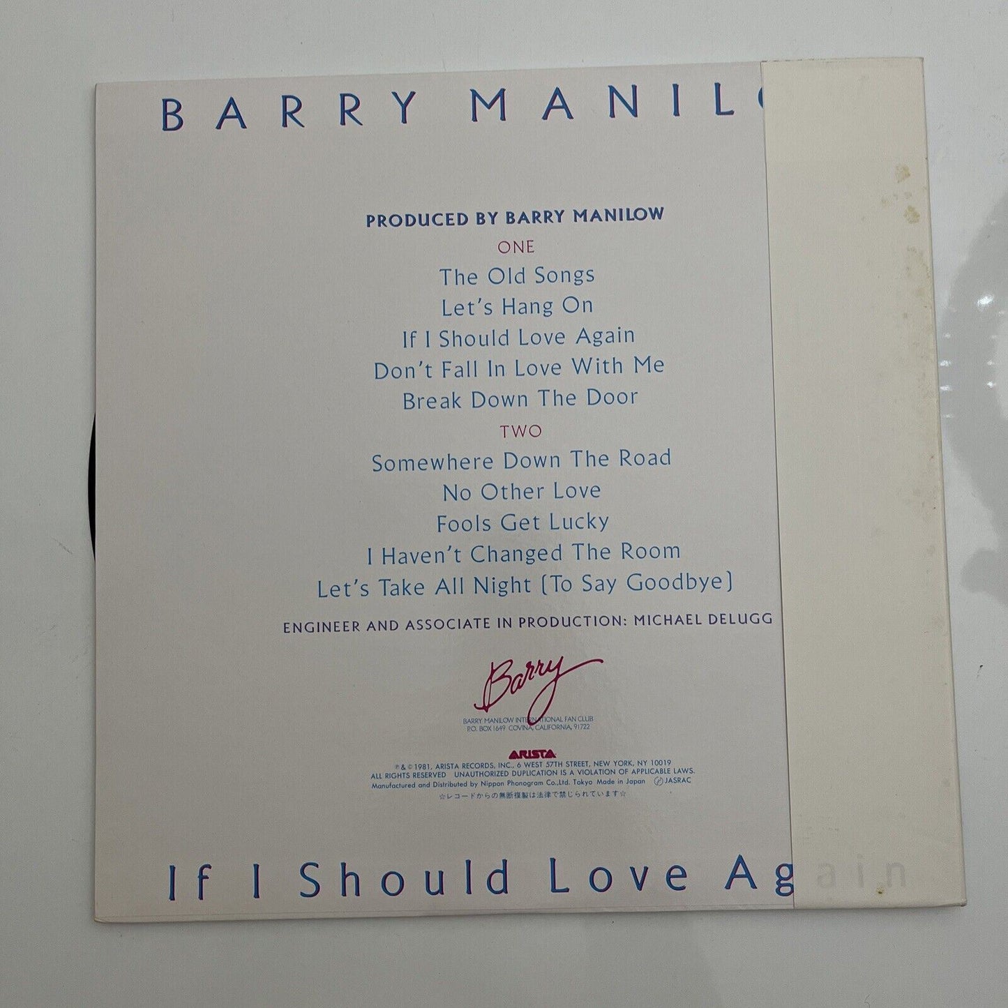 Barry Manilow – If I Should Love Again LP 1982 Vinyl Record 20RS-17