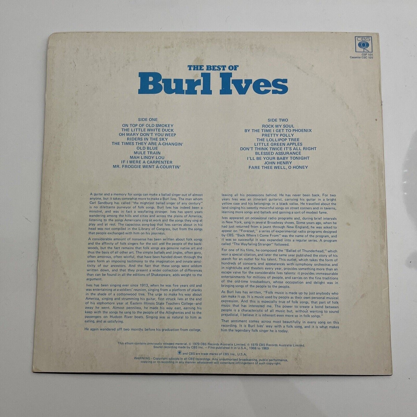 Burl Ives – The Best of Burl Ives LP 1979 Vinyl Record CSP 101