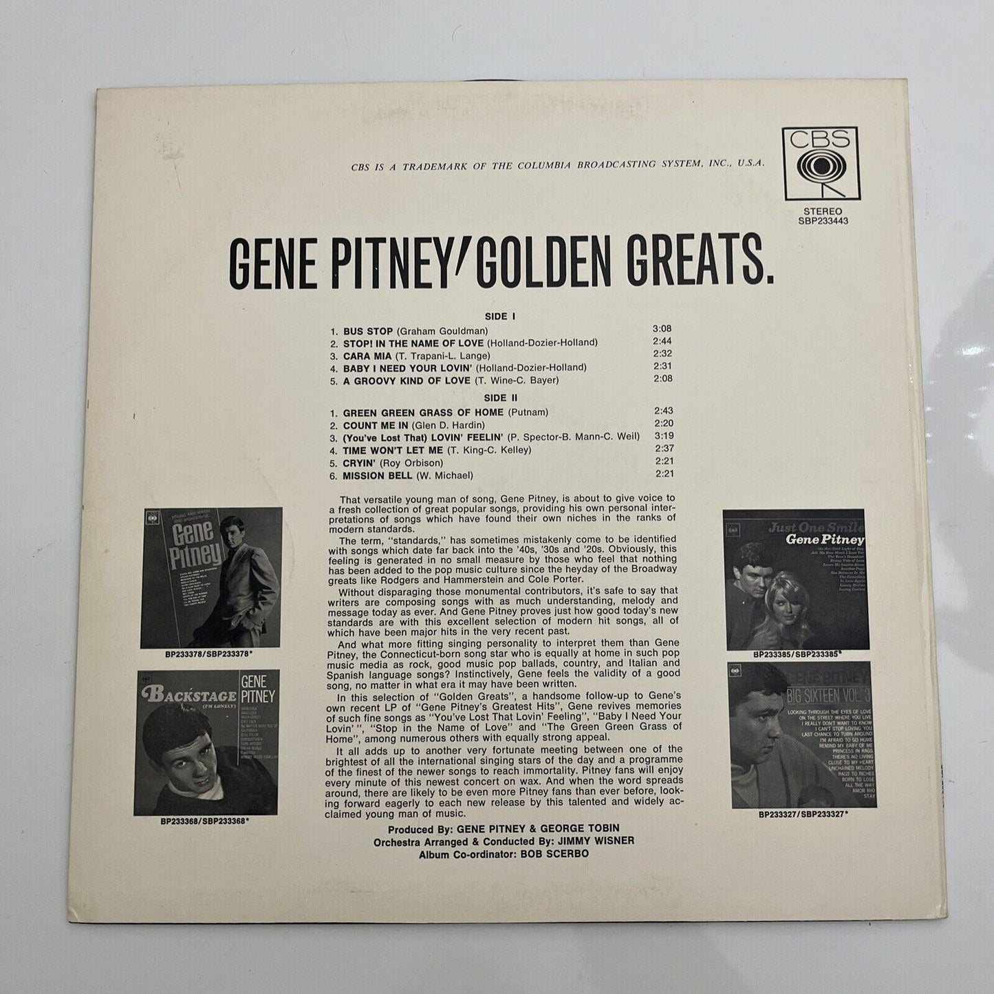 Gene Pitney – Golden Greats LP Vinyl Record SBP-233443