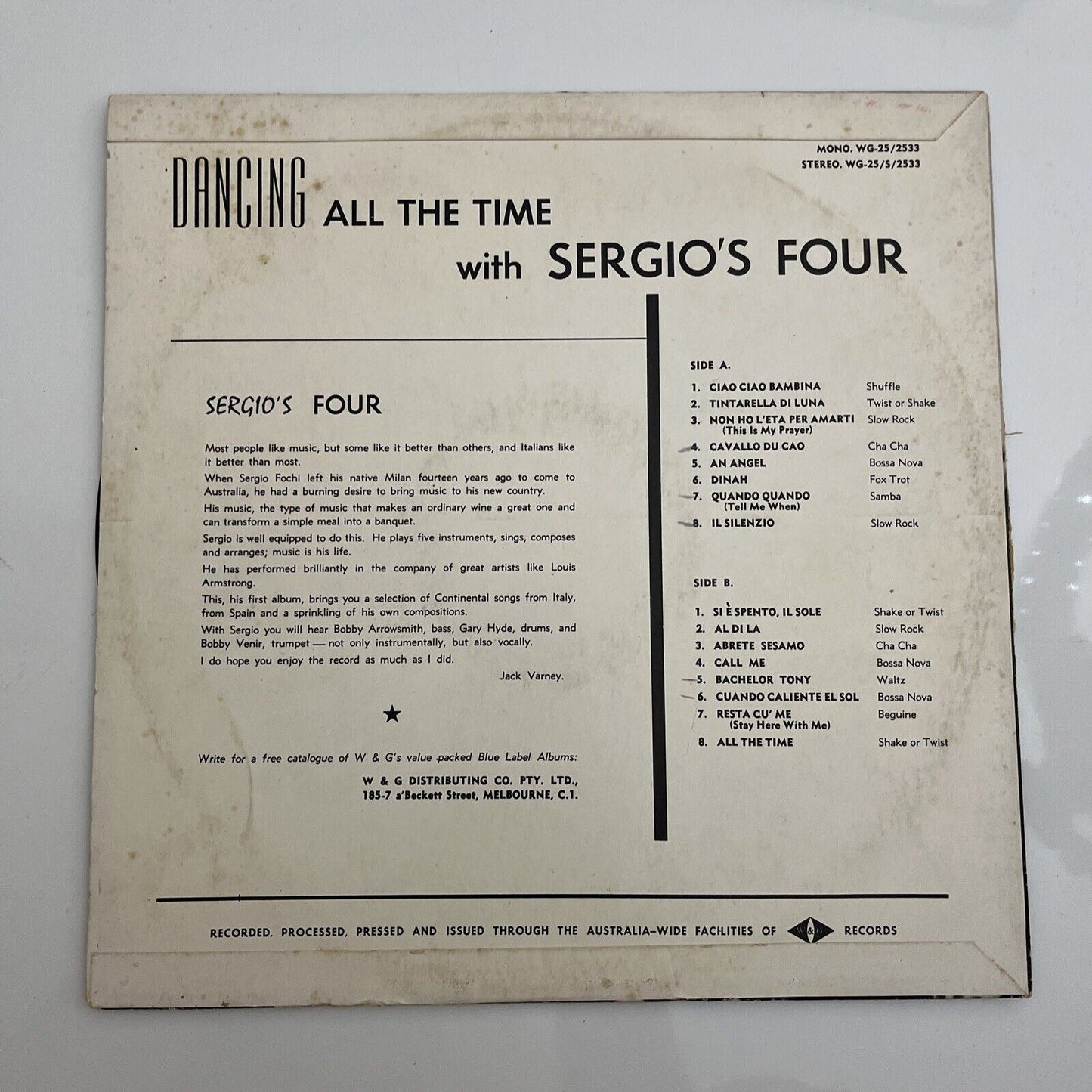 Sergio's Four – Dancing All The Time LP 1965 Vinyl Record WG-25/S/2533 *Signed