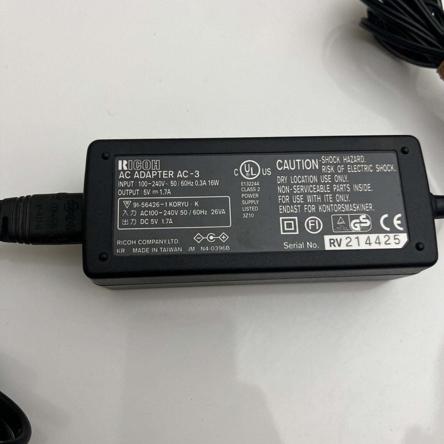Genuine Ricoh AC Adaptor Charger AC-3 for Video Camera 5V 1.7A 91-56426-1