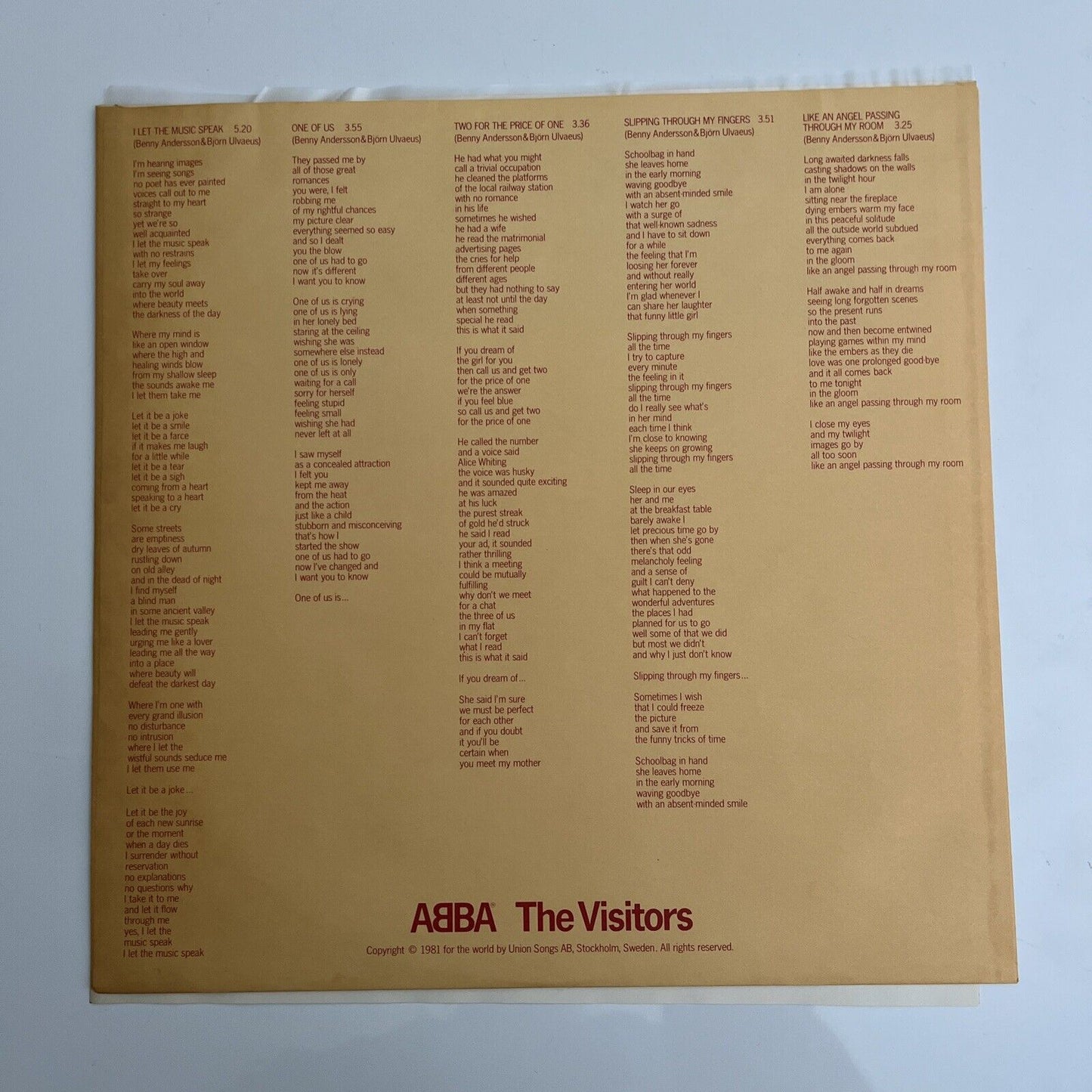 ABBA - The Visitors LP 1981 Vinyl Record DSP-8006