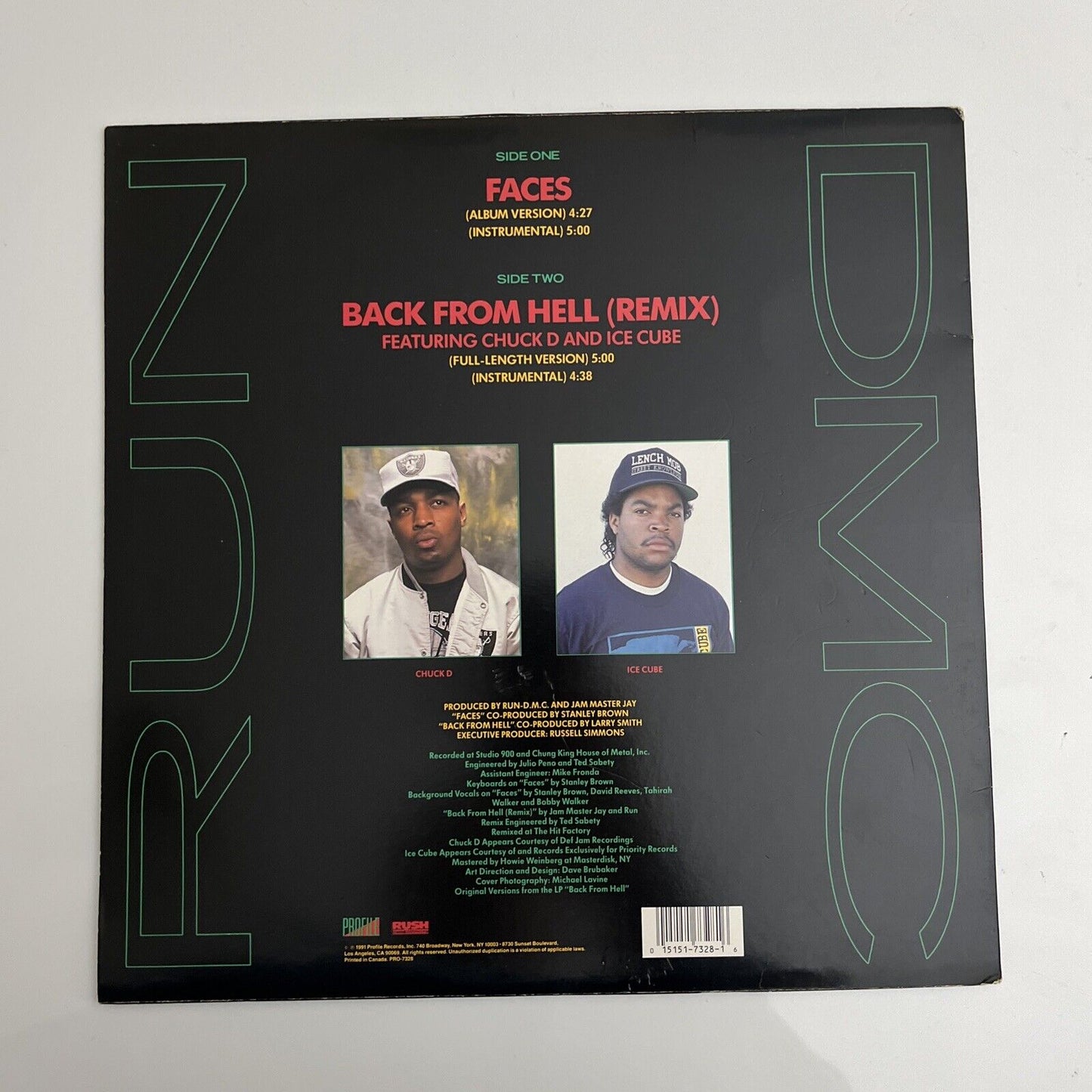 Run DMC - Faces / Back From Hell (Remix) 12" Vinyl Record PRO-7315A