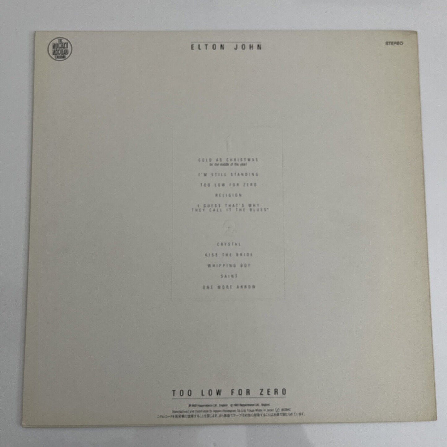 Elton John - Too Low For Zero 1983 LP Vinyl Record Die-cut and Embossed Cover