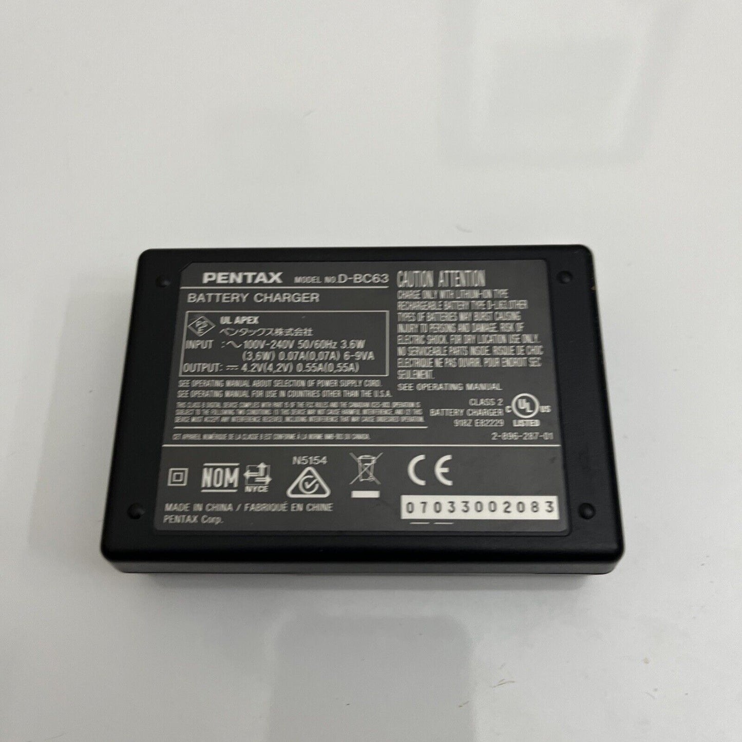 Genuine Pentax D-BC63 Battery Charger for D-LI108 and D-LI63 Battery