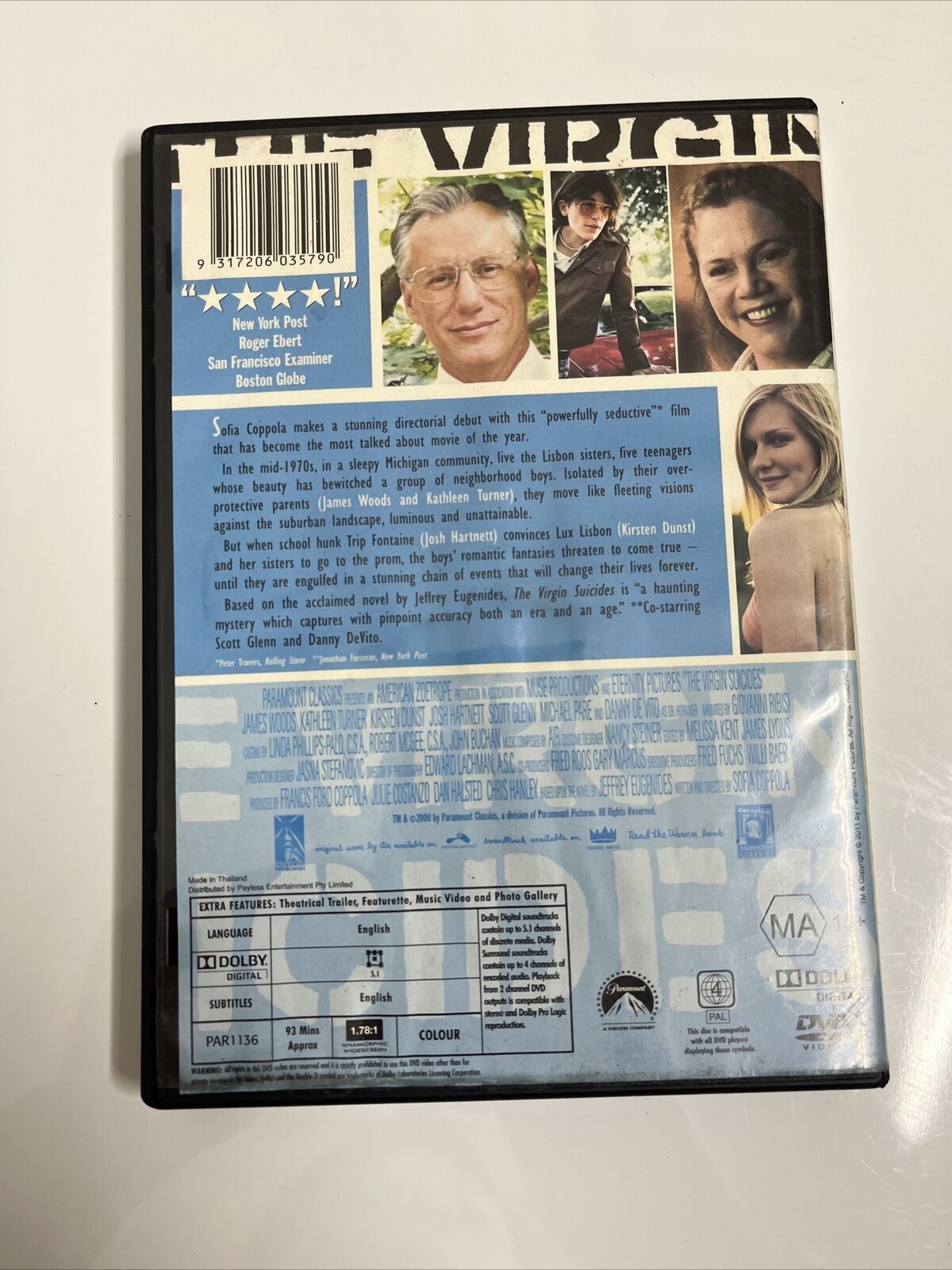 The Virgin Suicides (DVD, 1999) Kirsten Dunst, James Woods Region 4