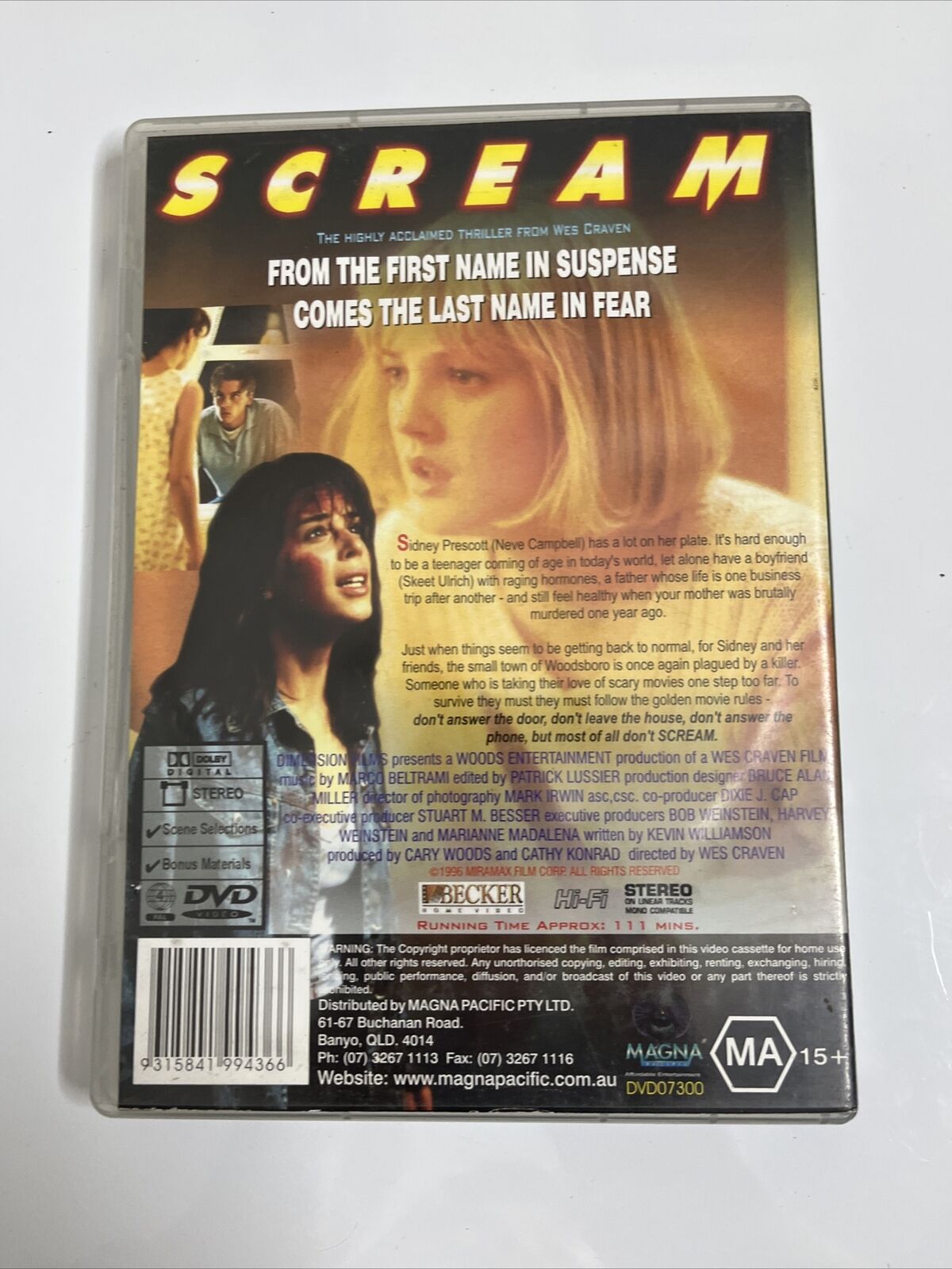 Scream (DVD, 1996) David Arquette, Neve Campbell, Courteney Cox Horror ...