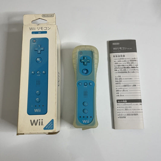 Official Nintendo Wii Remote Controller Blue with Box and Case RVL-003 Genuine