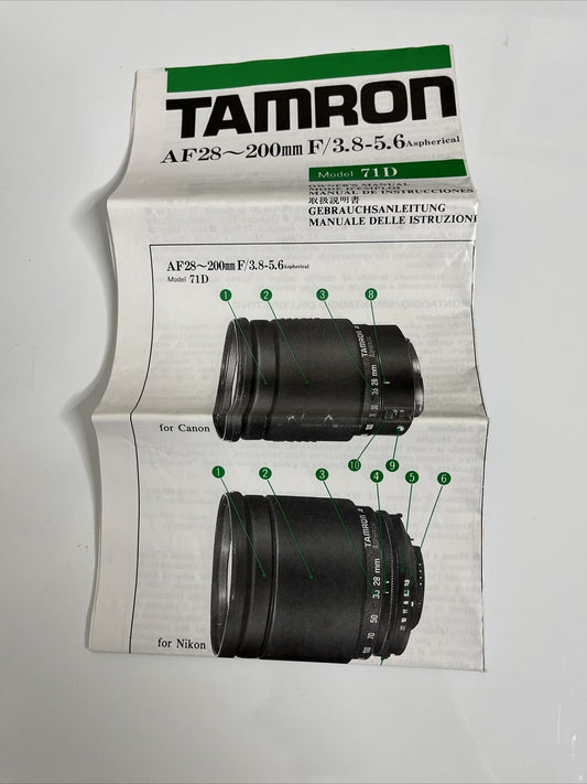 Tamron AF28-2000mm F/3.8-5.6 Aspherical Model 71D Manual