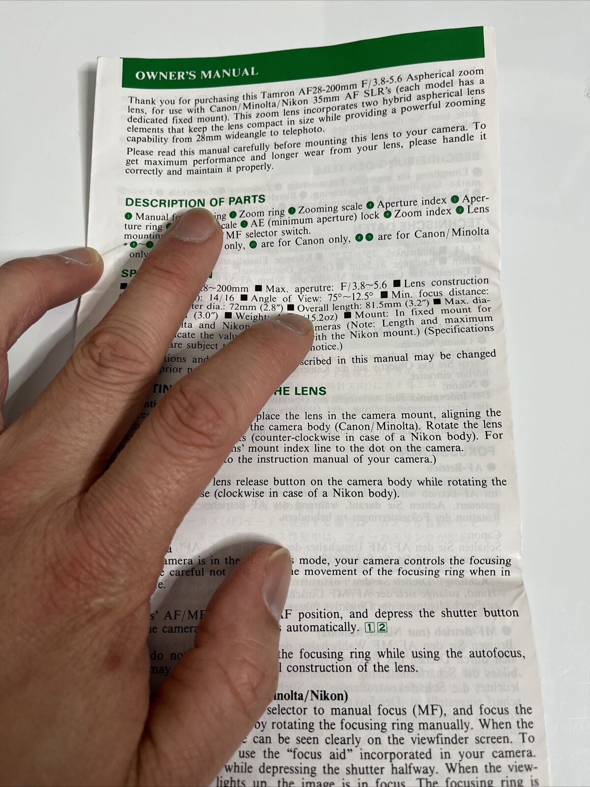 Tamron AF28-2000mm F/3.8-5.6 Aspherical Model 71D Manual
