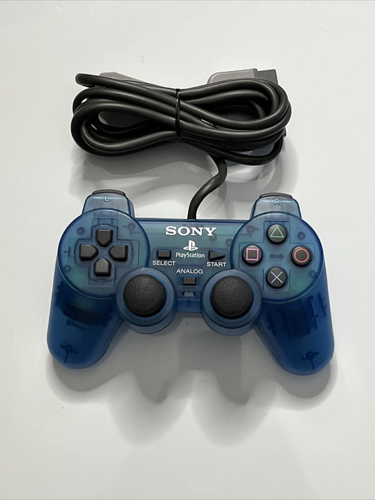 Official Sony PlayStation Dualshock PS1 PS2 Controller Blue Clear SCPH-1200