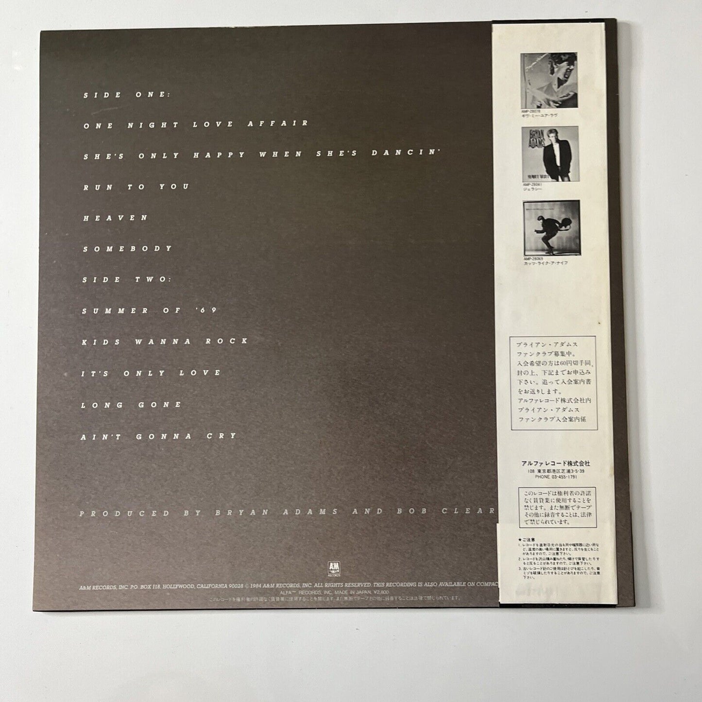 Bryan Adams - Reckless LP 1984 Vinyl Record Obi A&M Records AMP-28100