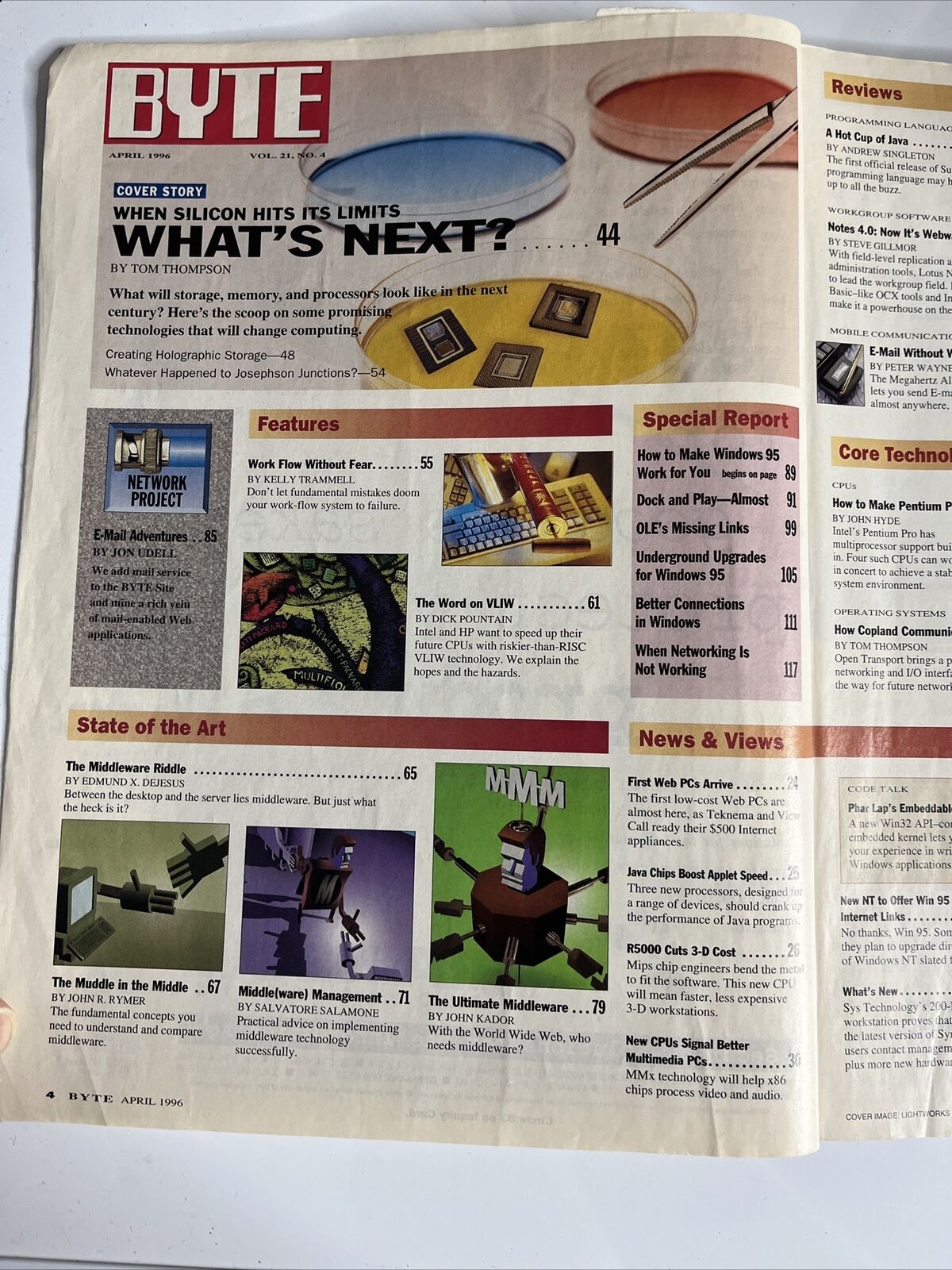 Byte Computer Magazine April 1996 Windows NT Win 95 IBM OS/2 Notes 4 Vintage