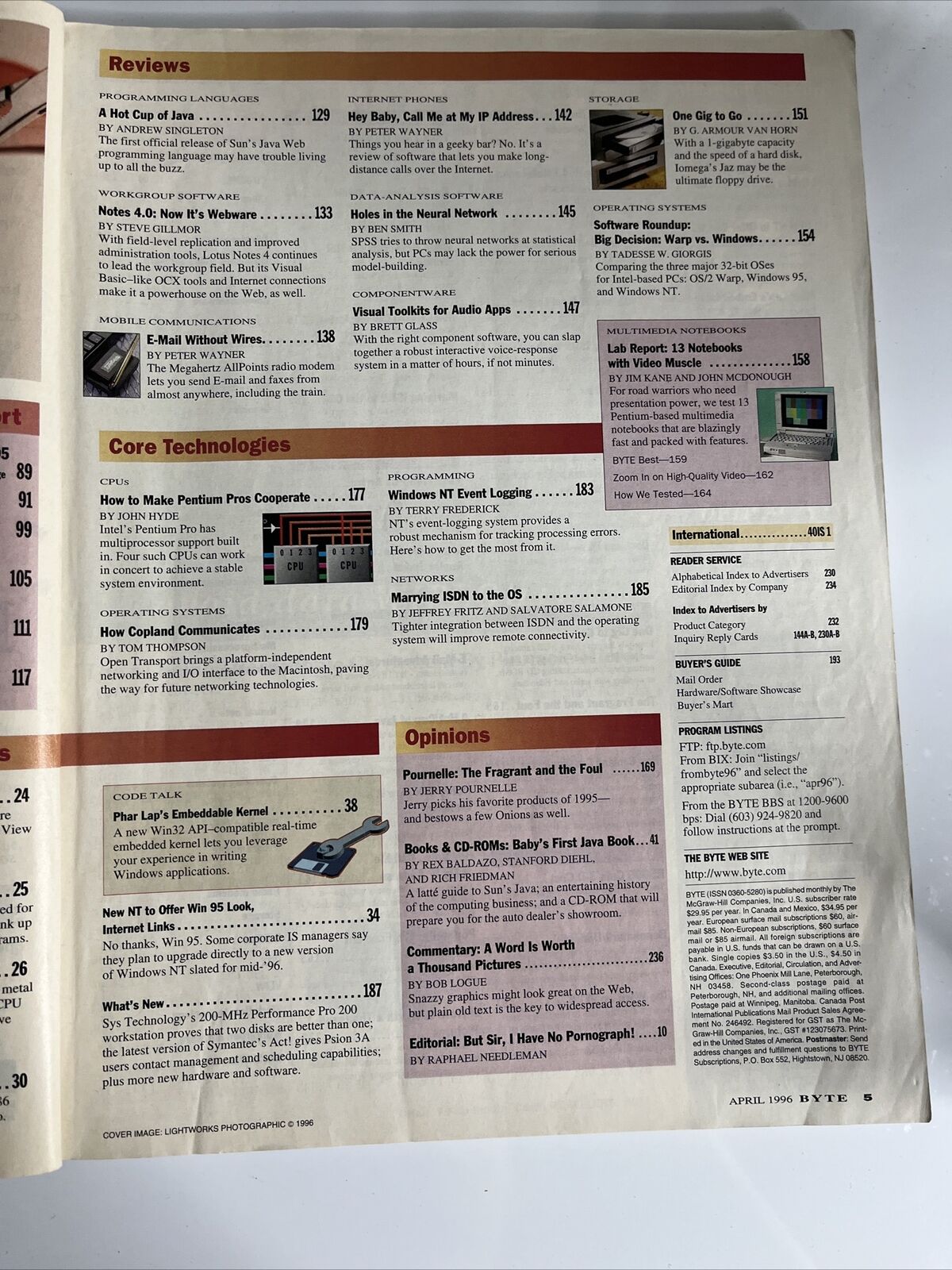 Byte Computer Magazine April 1996 Windows NT Win 95 IBM OS/2 Notes 4 Vintage