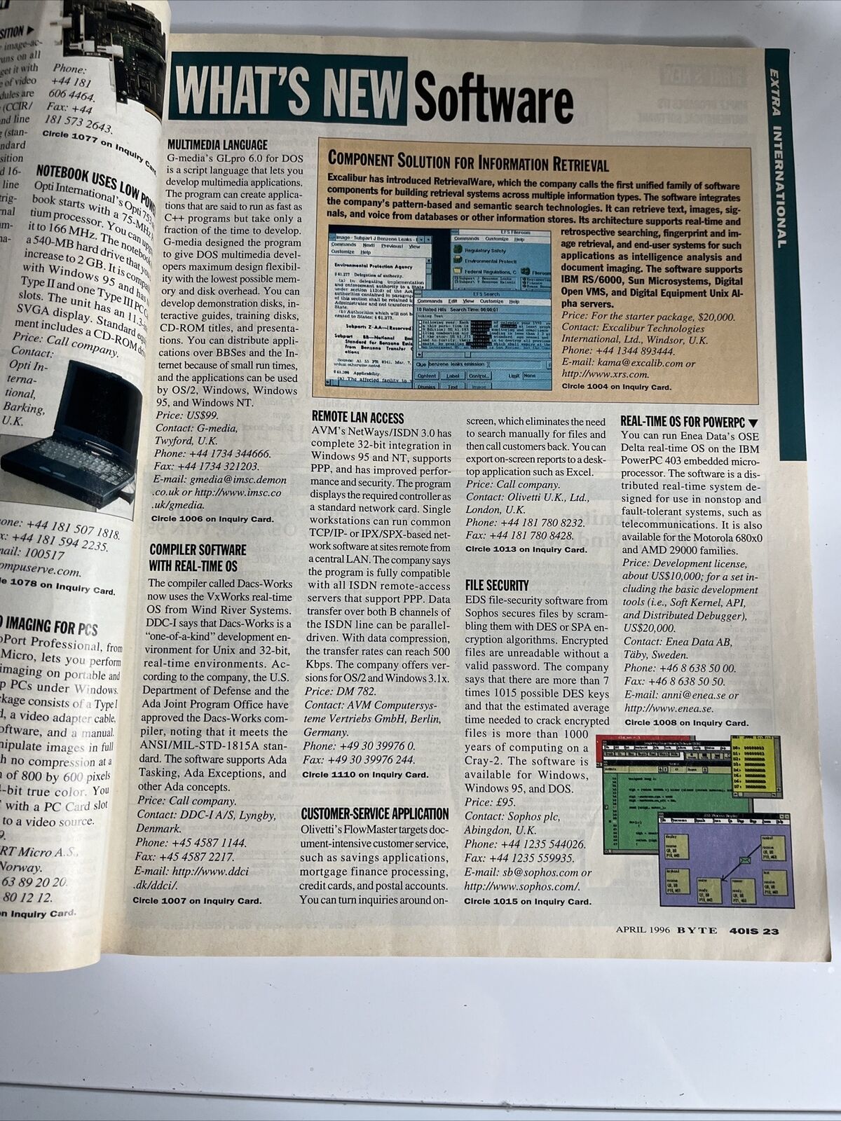 Byte Computer Magazine April 1996 Windows NT Win 95 IBM OS/2 Notes 4 Vintage