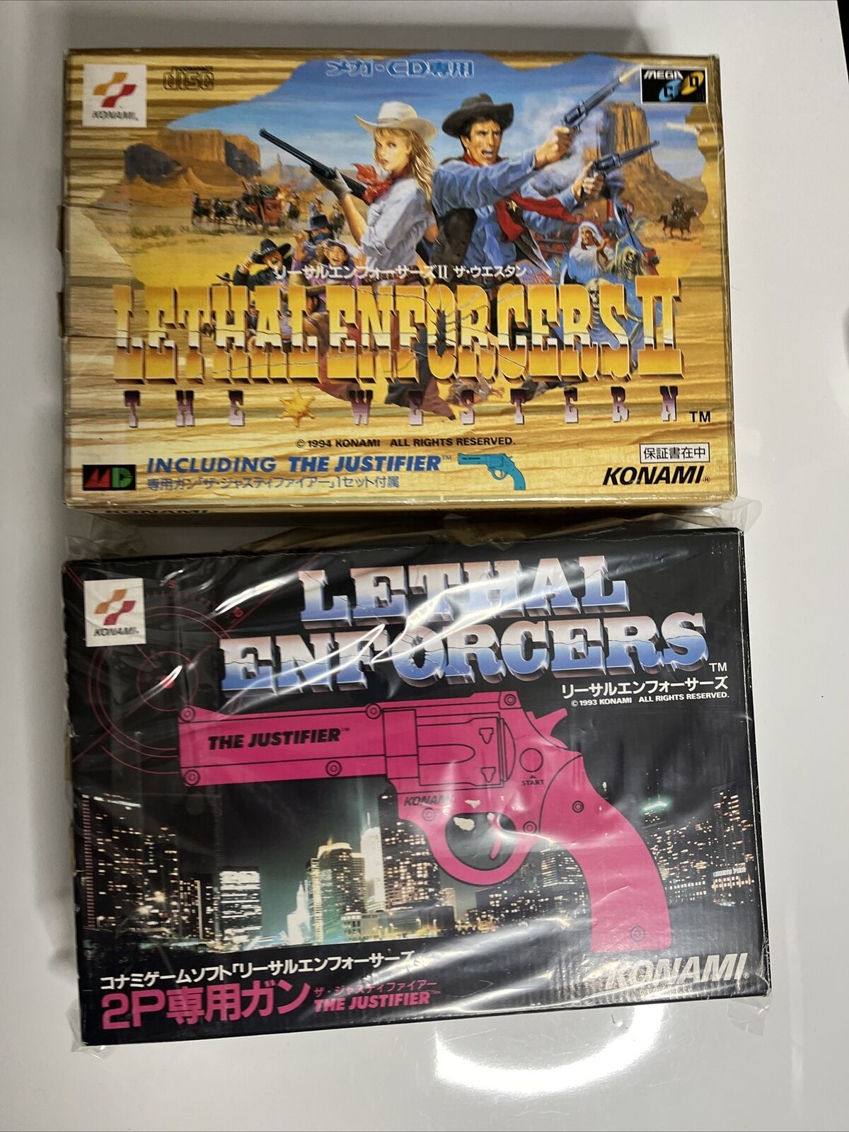 Lethal Enforcers The Justifier Light Gun 2x Red & Blue Controller Sega Megadrive