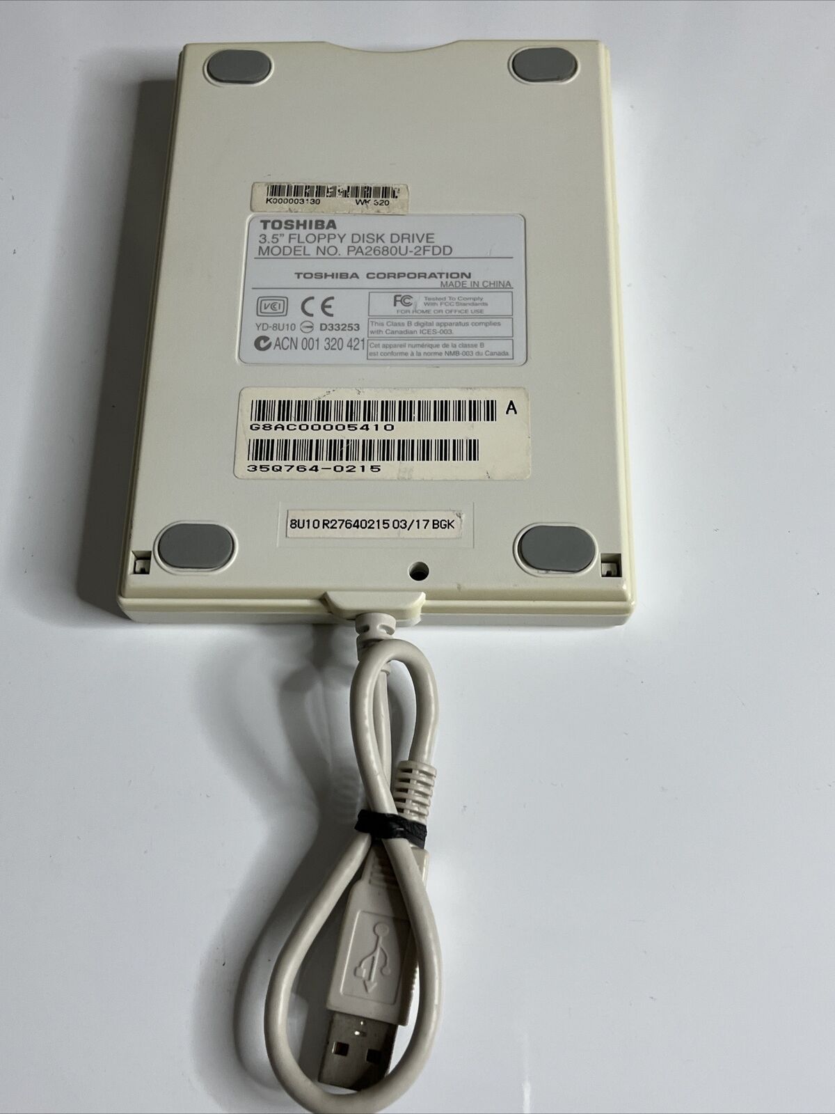 Toshiba Dynabook 3.5" External Floppy Disk Drive USB Powered PA2680U2