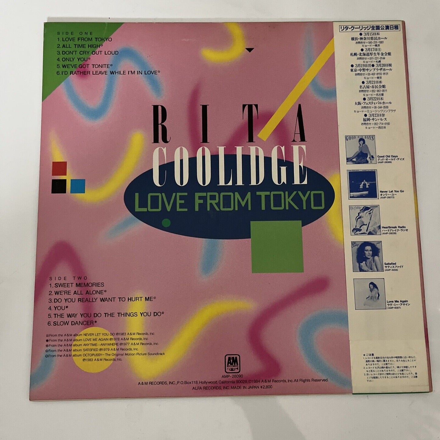 Rita Coolidge - Love From Tokyo LP 1984 Vinyl Record Obi AMP-28090