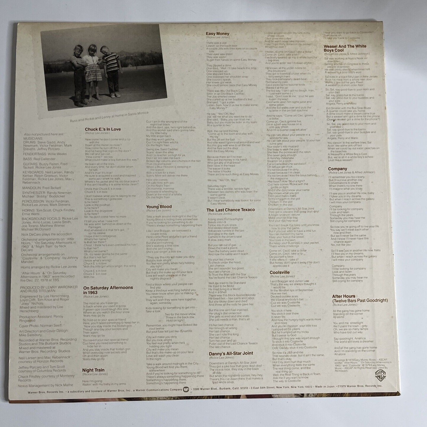 Rickie Lee Jones LP 1979 Vinyl Record Warner Bros P-10675W