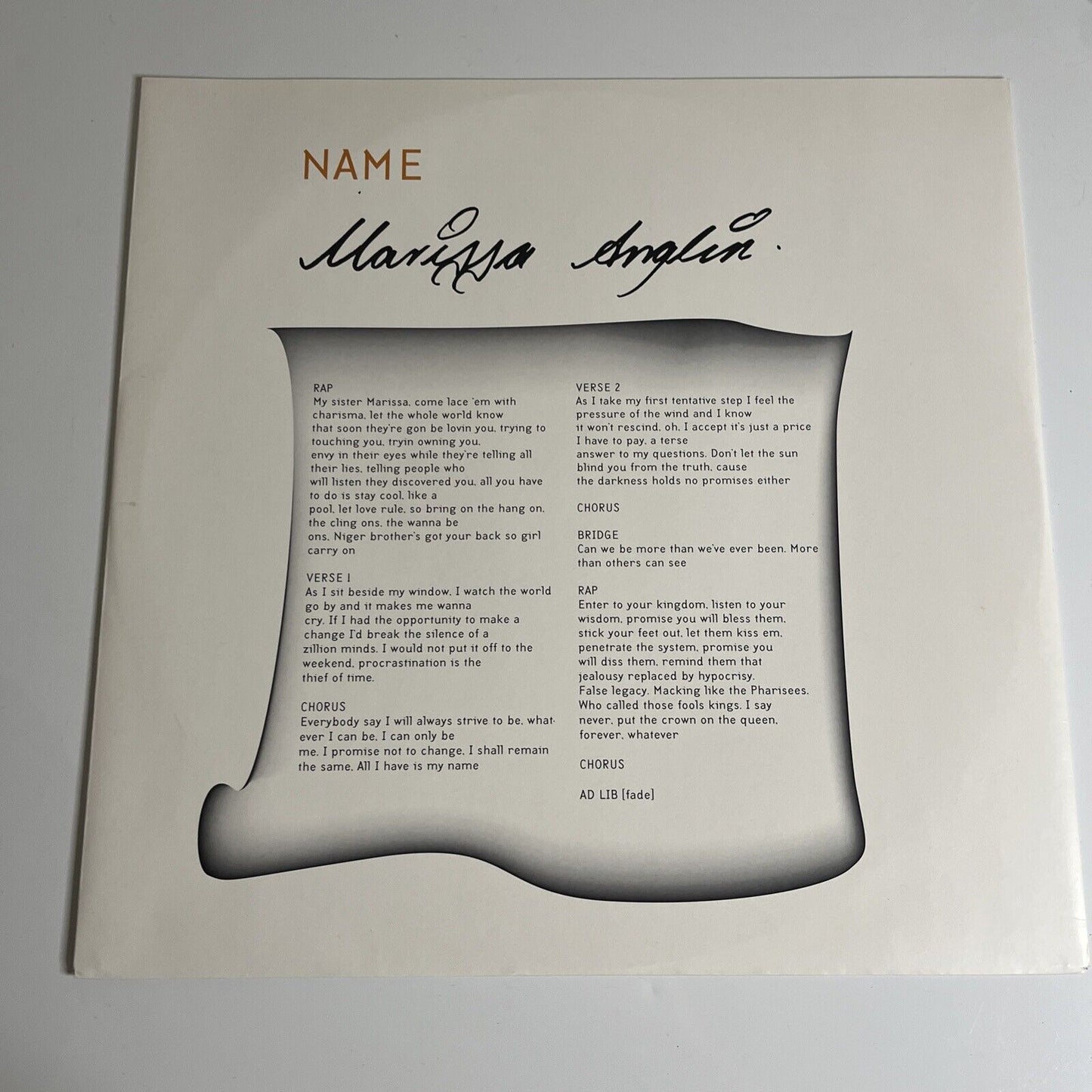 Marissa Anglin - Name 12" Vinyl Record 2001