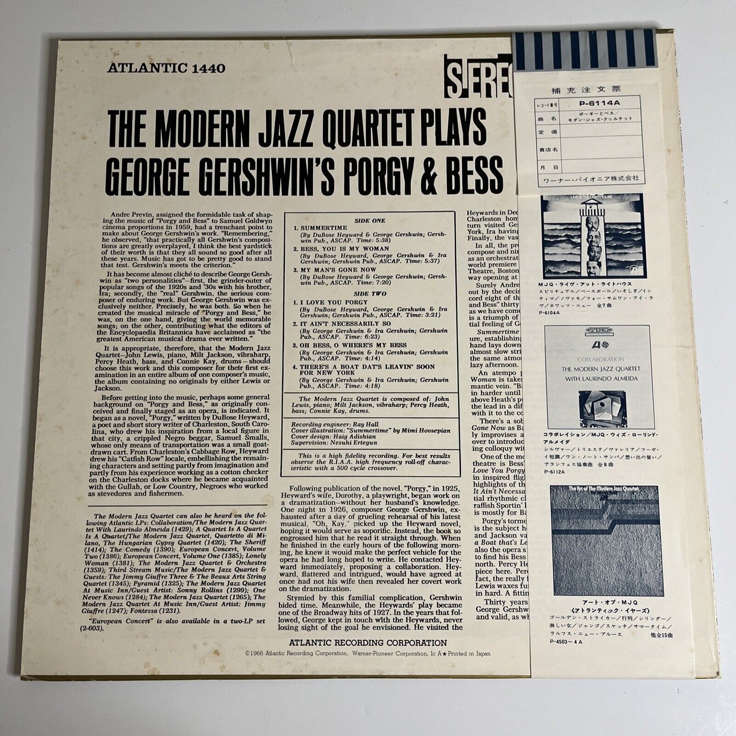 The Modern Jazz Quartet Plays George Gershwin's Porgy & Bess LP Vinyl Obi 1965