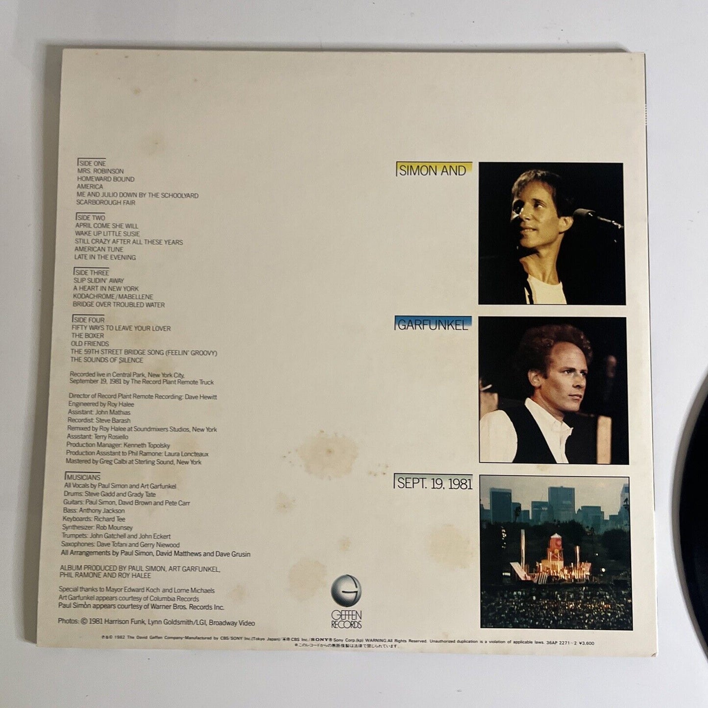 Simon And Garfunkel The Concert In Central Park 2xLP 1982 Obi Gatefold 36AP 2271